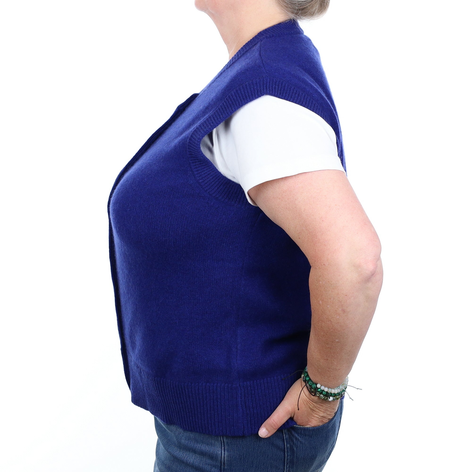 Brand New Lapis Blue Cashmere Crew Neck Waistcoat Extra Large UK 20-22