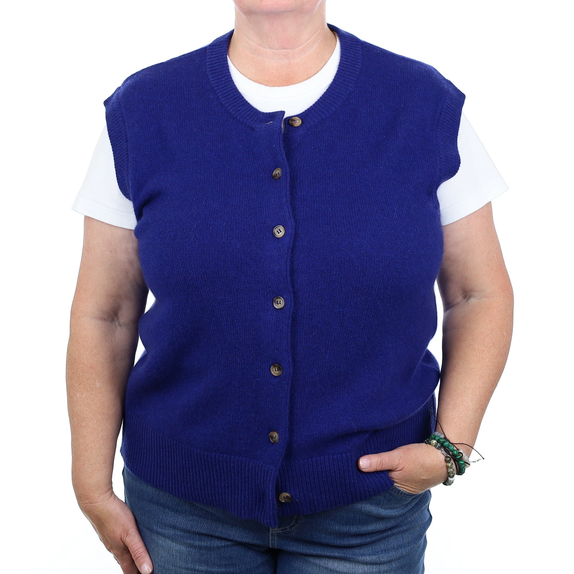 Brand New Lapis Blue Cashmere Crew Neck Waistcoat Extra Large UK 20-22