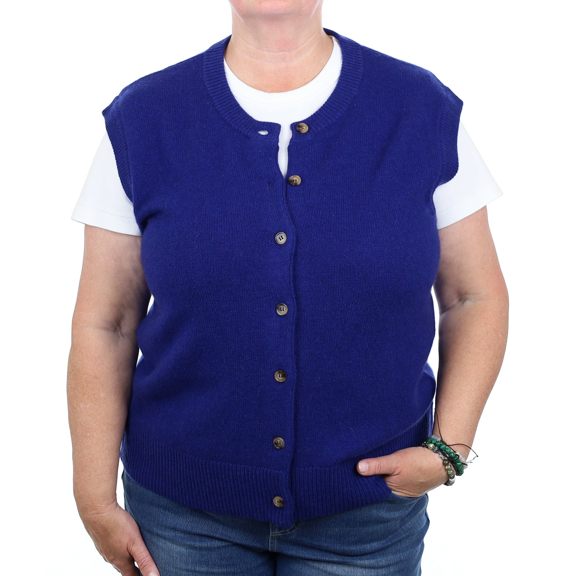 Brand New Lapis Blue Cashmere Crew Neck Waistcoat Extra Large UK 20-22