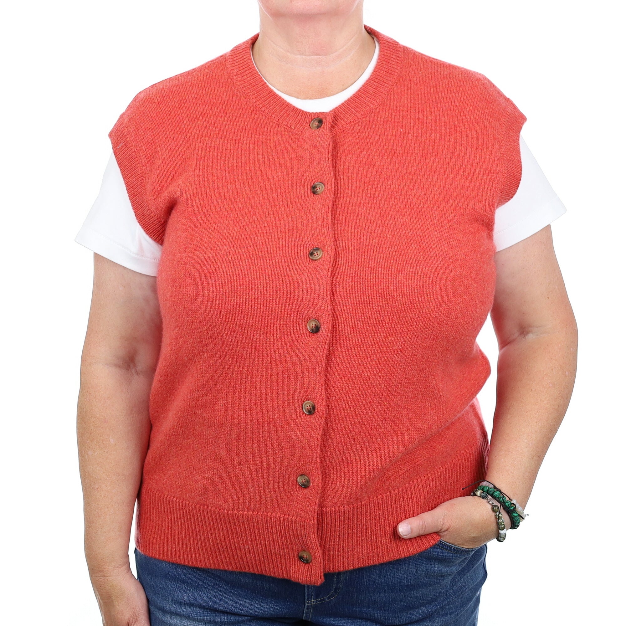 Brand New Watermelon Orange Cashmere Crew Neck Waistcoat Extra Large UK 20-22