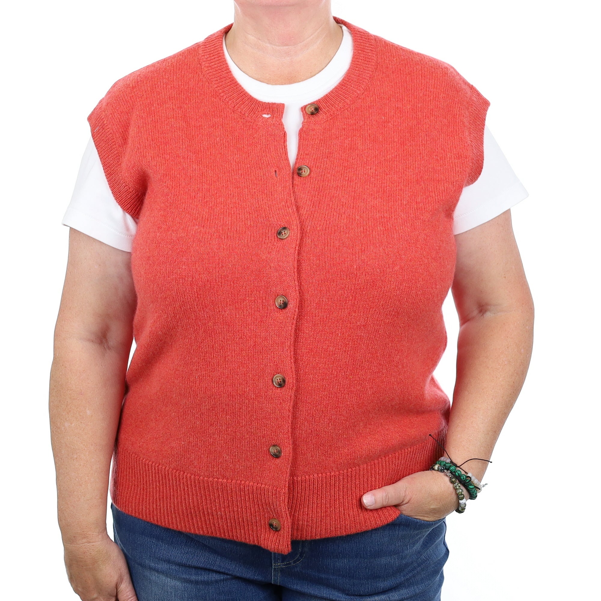 Brand New Watermelon Orange Cashmere Crew Neck Waistcoat Extra Large UK 20-22