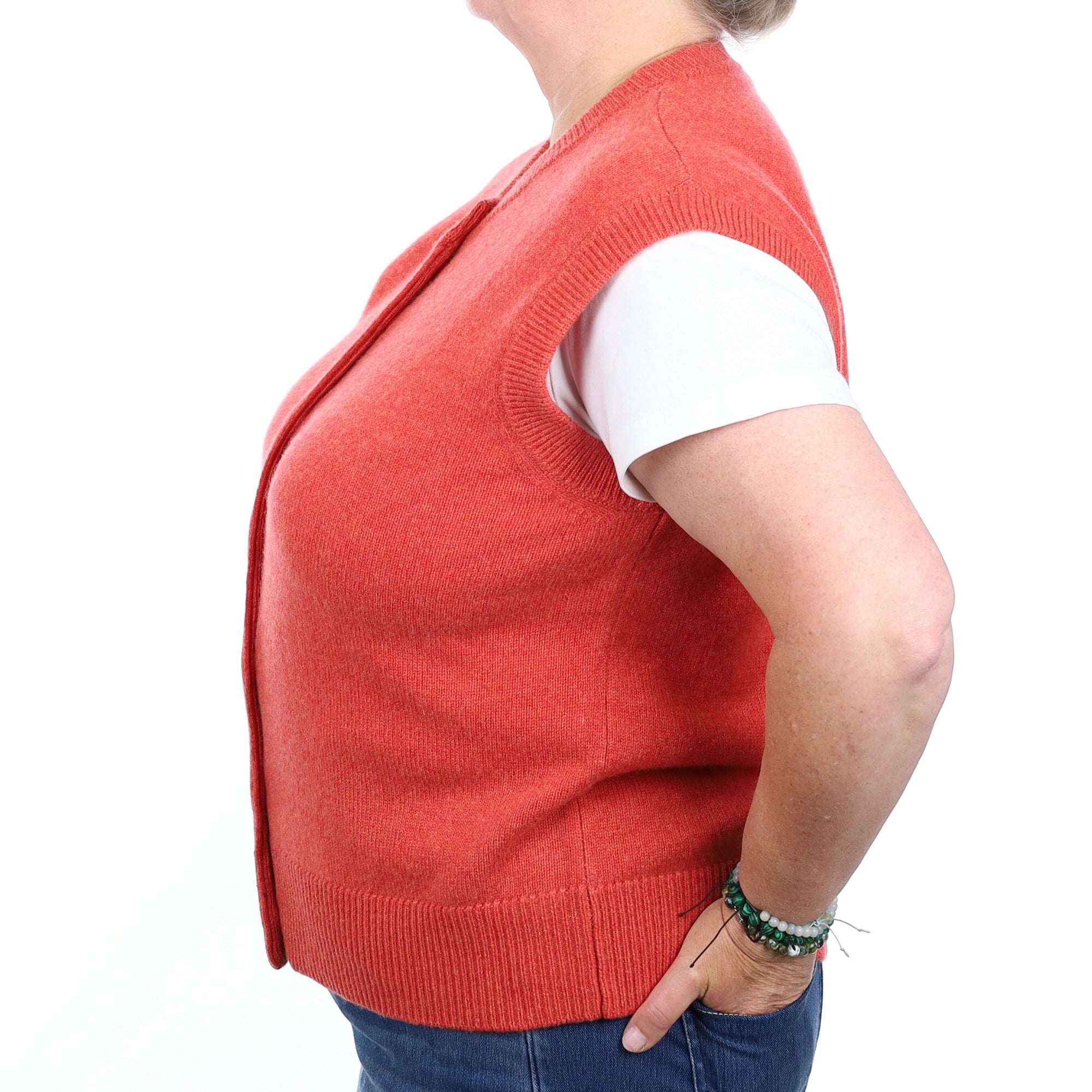 Brand New Watermelon Orange Cashmere Crew Neck Waistcoat Extra Large UK 20-22
