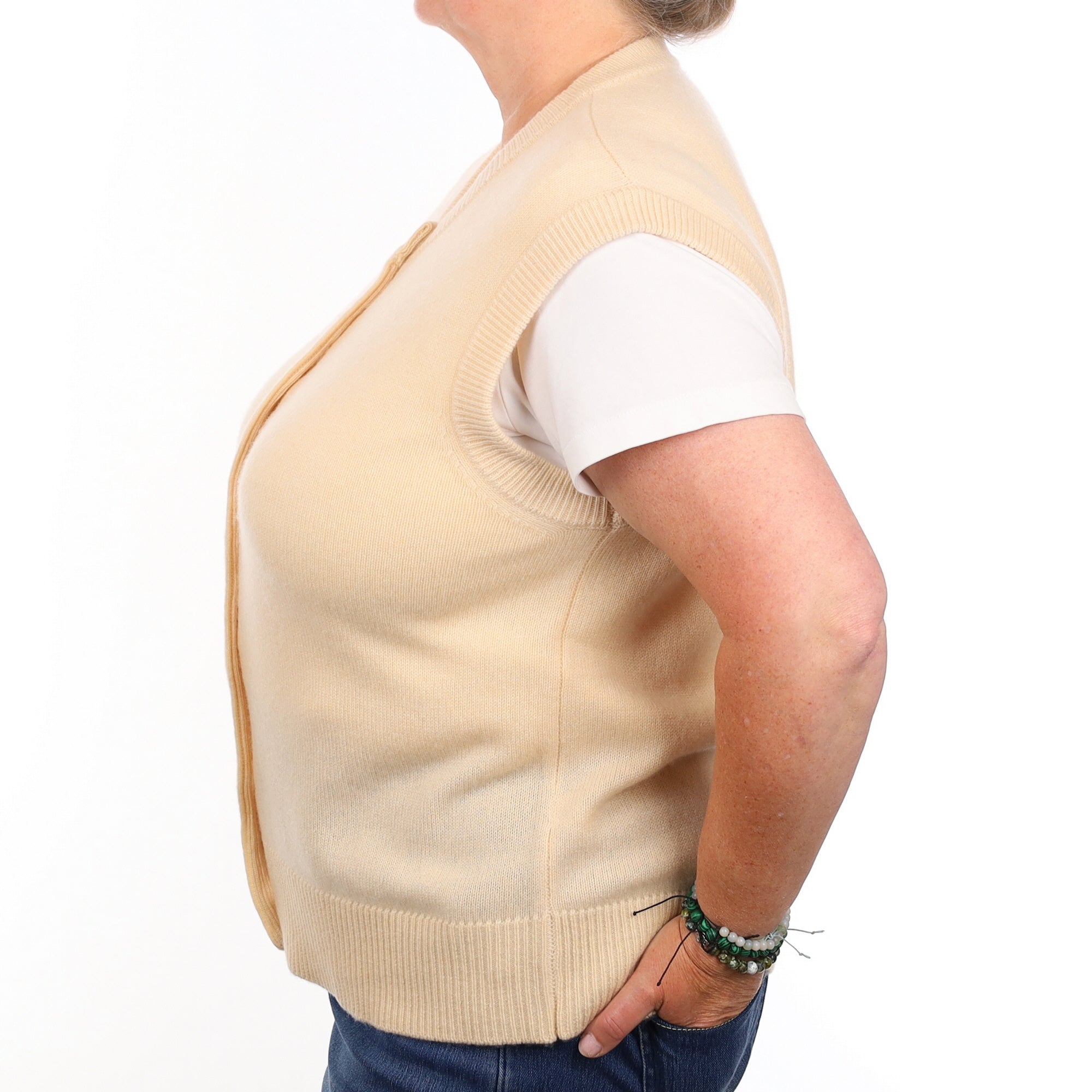 Brand New Vanilla Cream Cashmere Crew Neck Waistcoat Extra Large UK 20-22