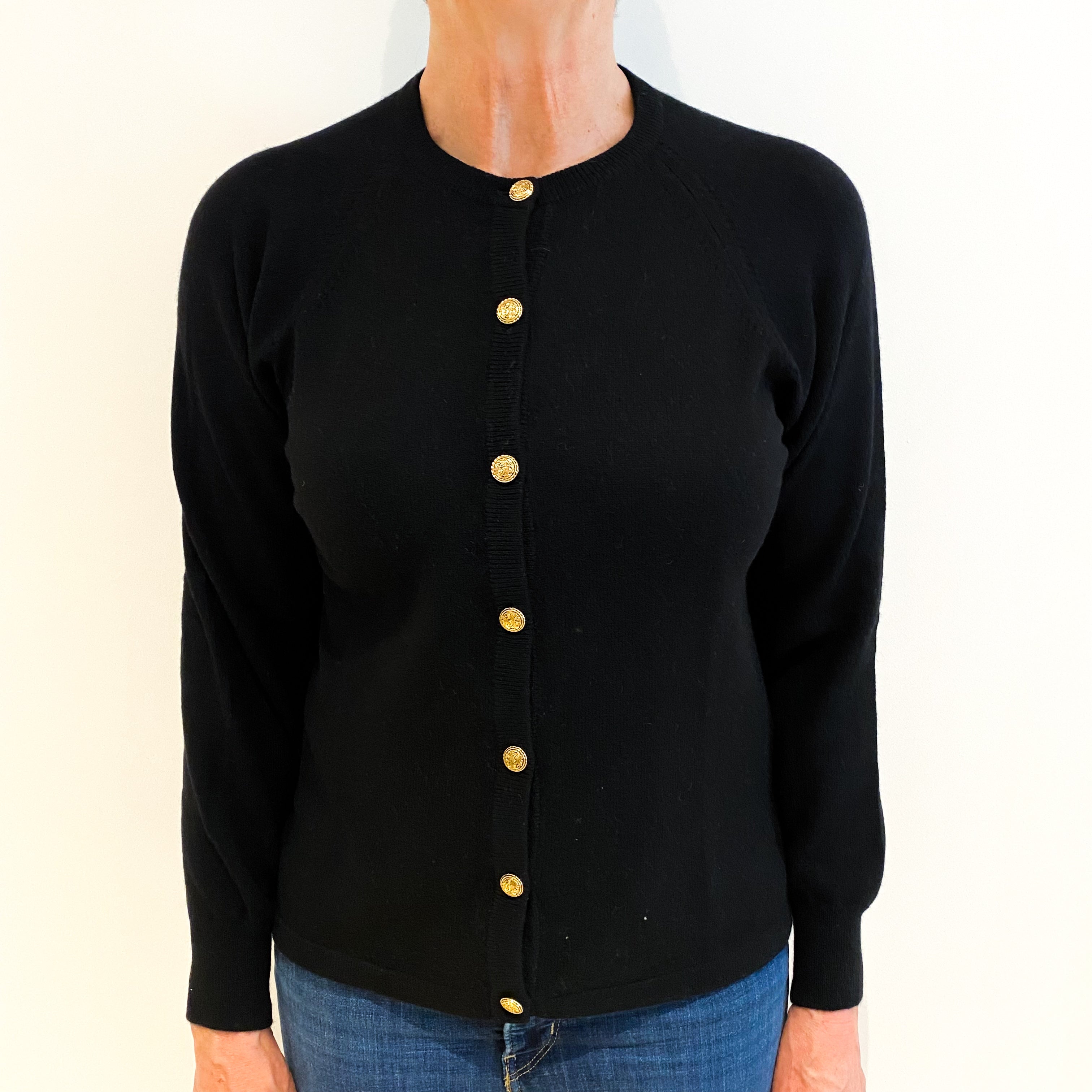Black Cashmere Crew Neck Cardigan Medium