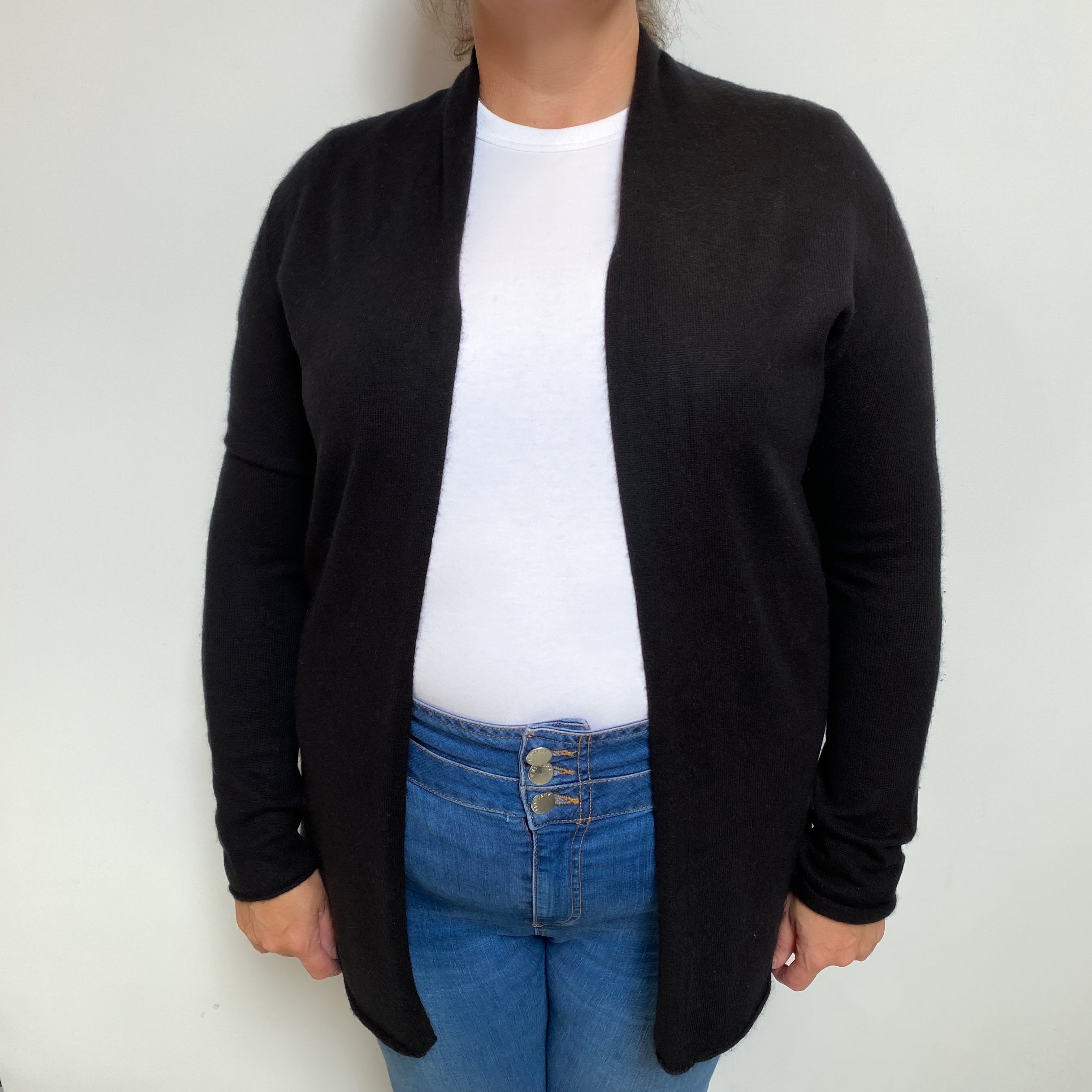 Nieman Marcus Black Cashmere Edge To Edge Cardigan Extra Large