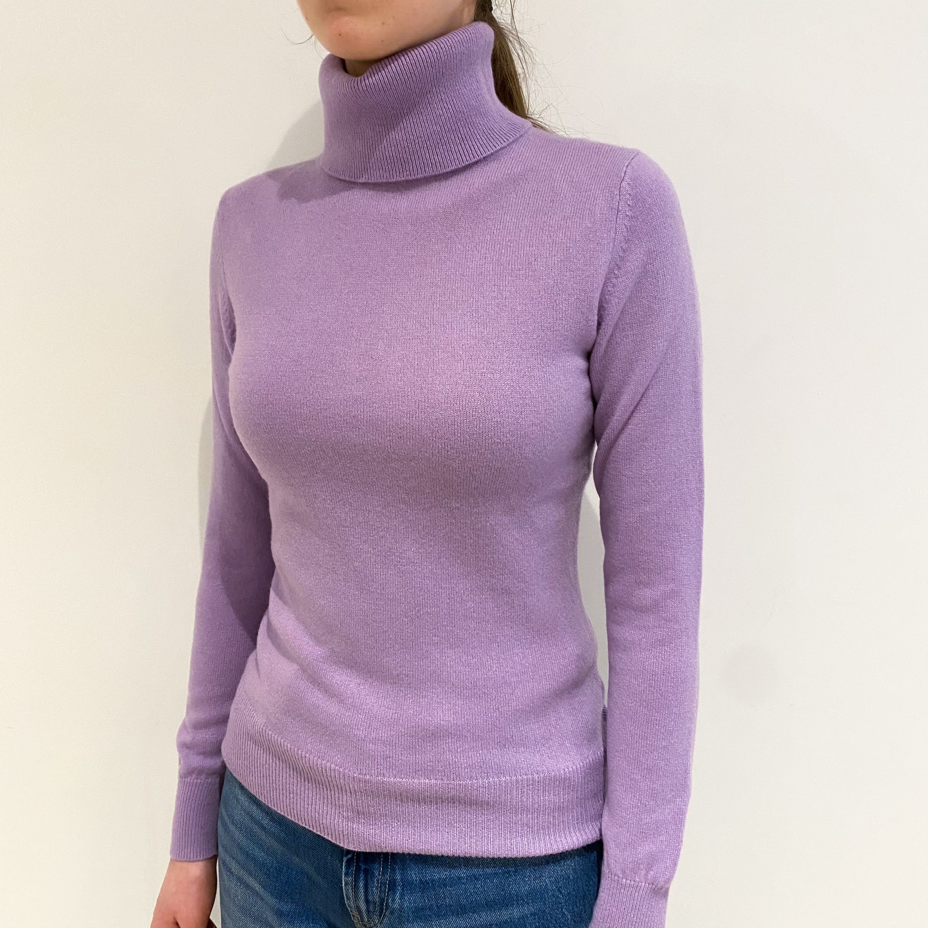 Lavender Purple Cashmere Polo Neck Jumper Extra Small