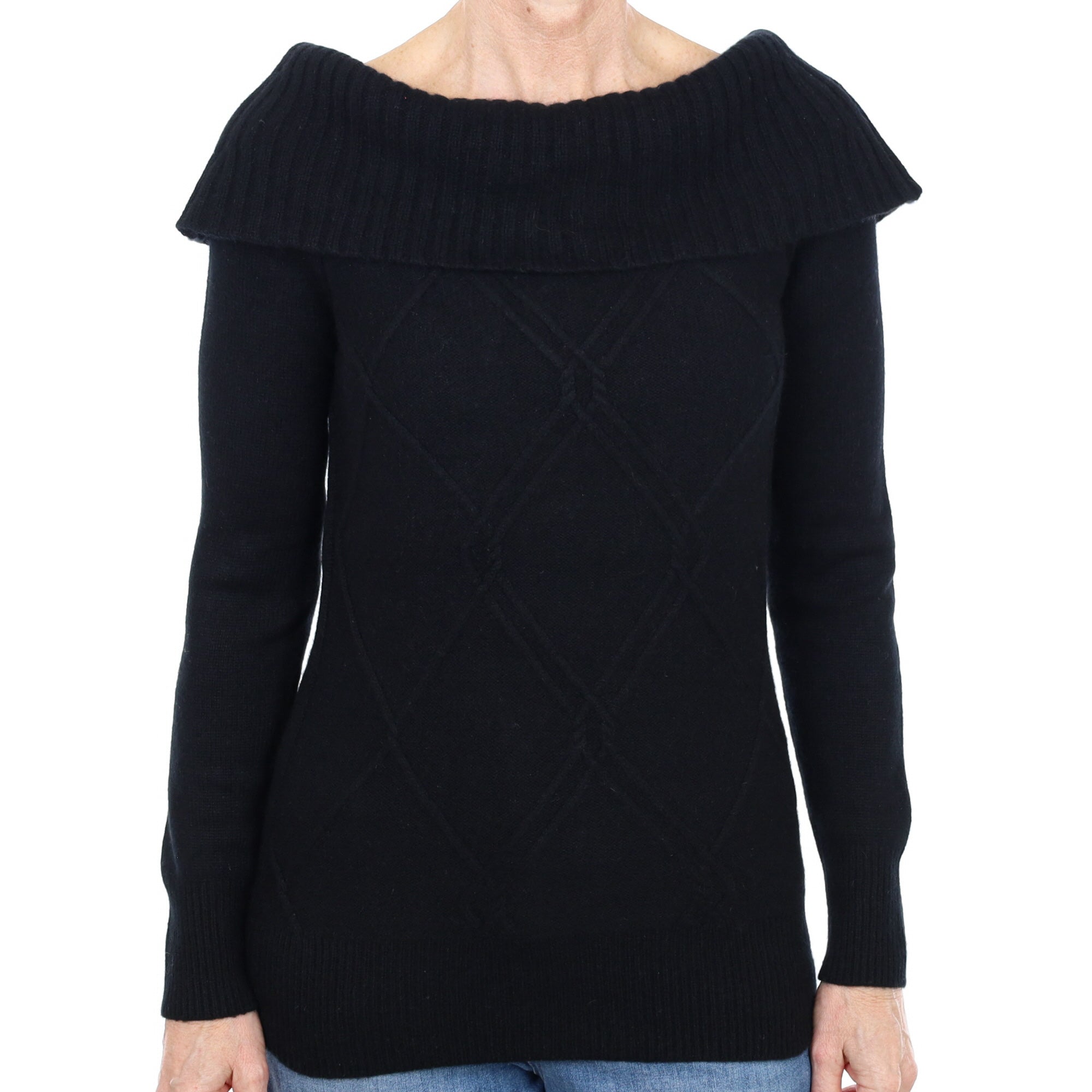 Black Cashmere Wide Off The Shoulder Neck Jumper Small