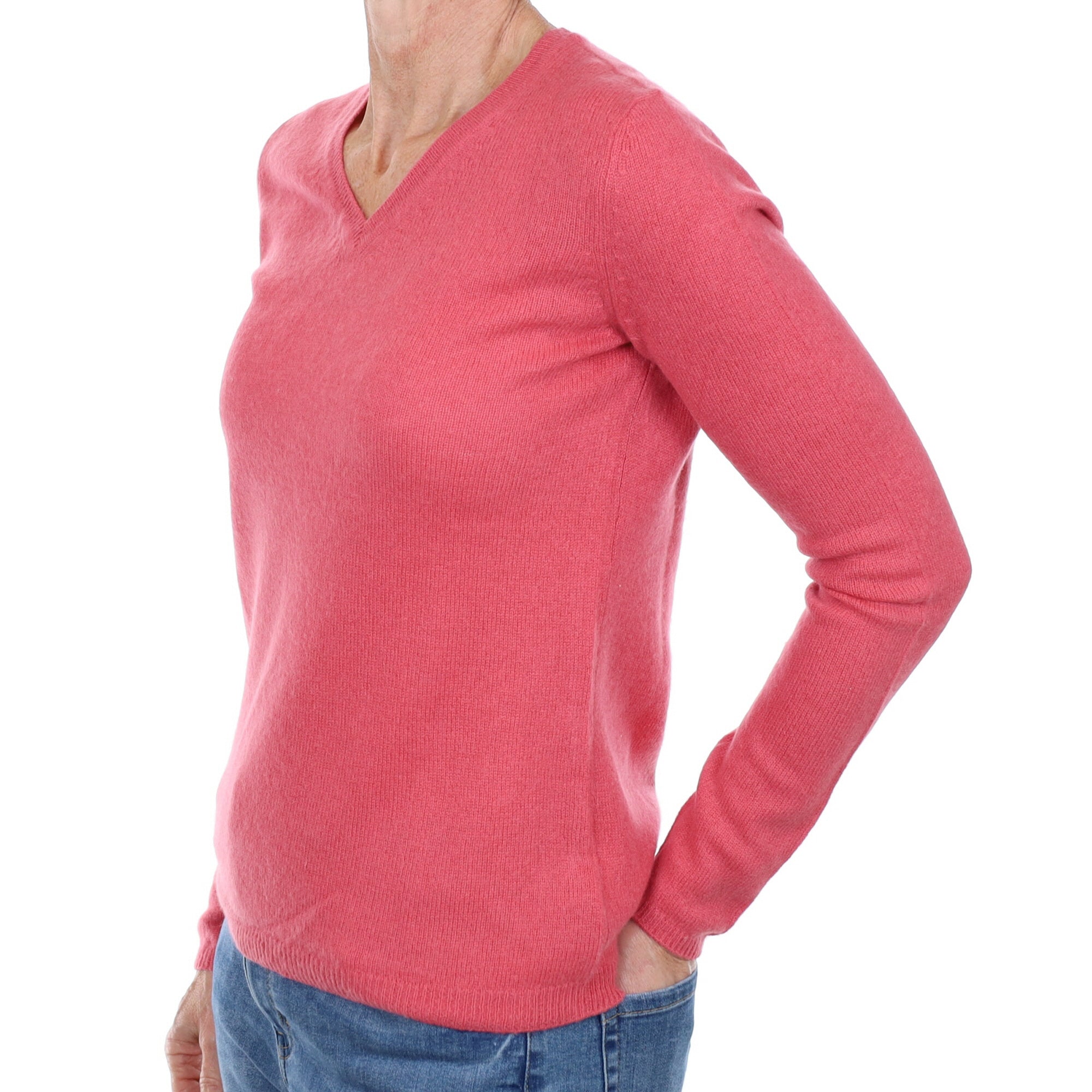 Raspberry Pink Cashmere V Neck Jumper Small