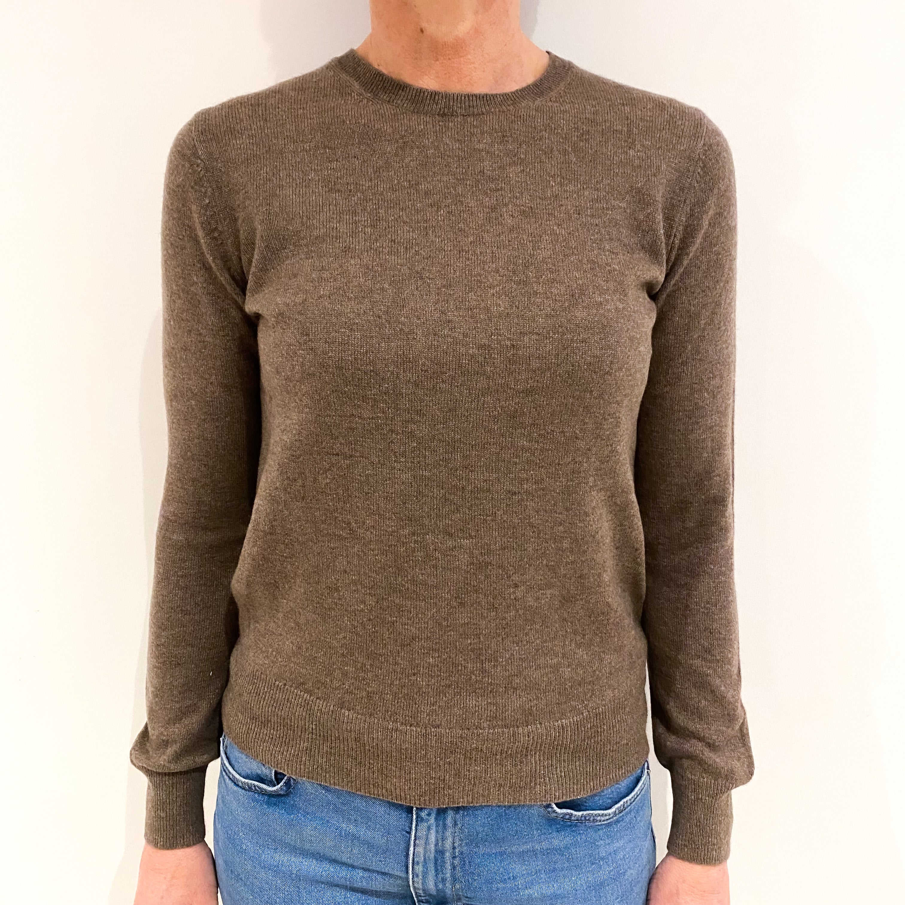 Mocha Brown Cashmere Crew Neck Jumper Small