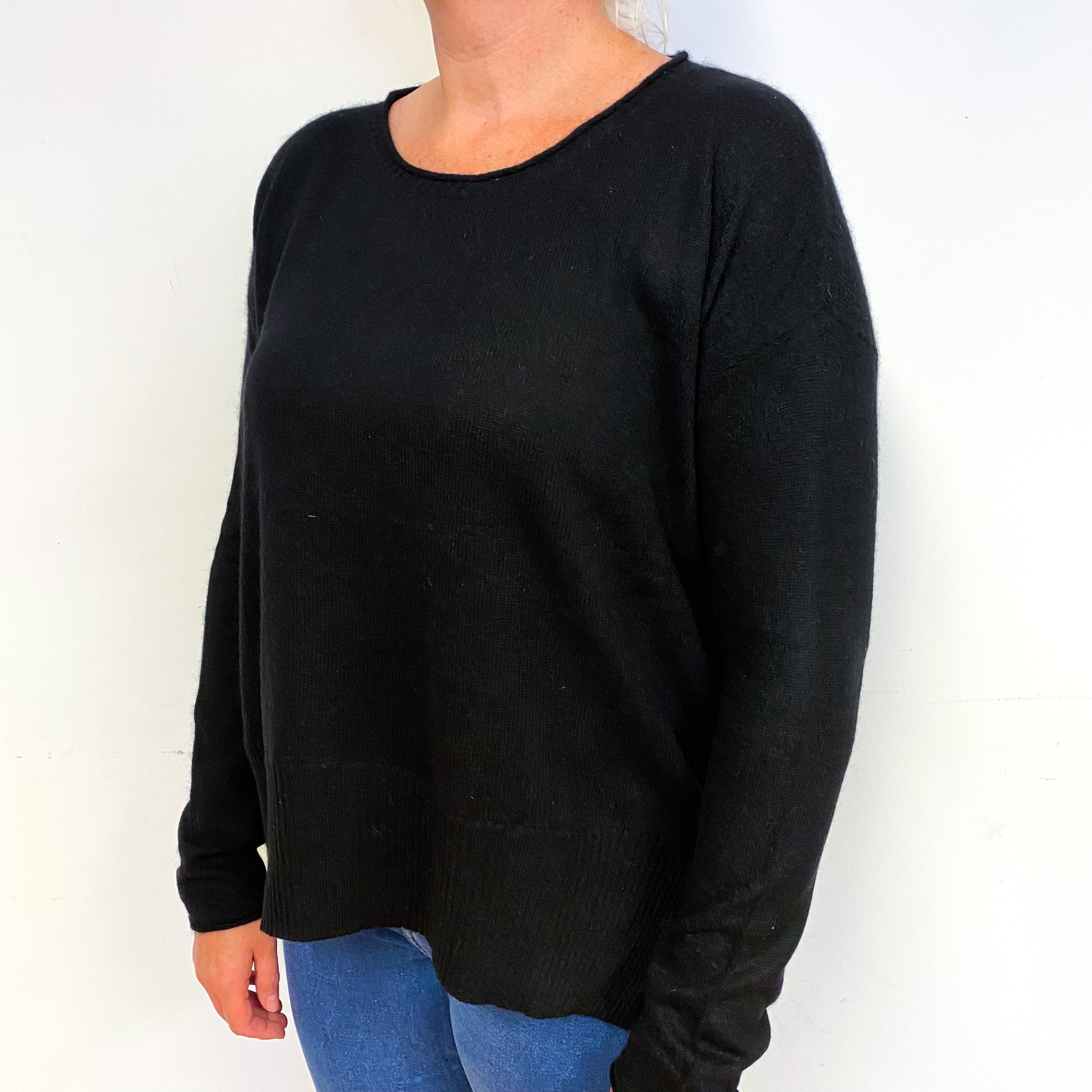 Black Slouchy Cashmere Crew Neck Jumper Large
