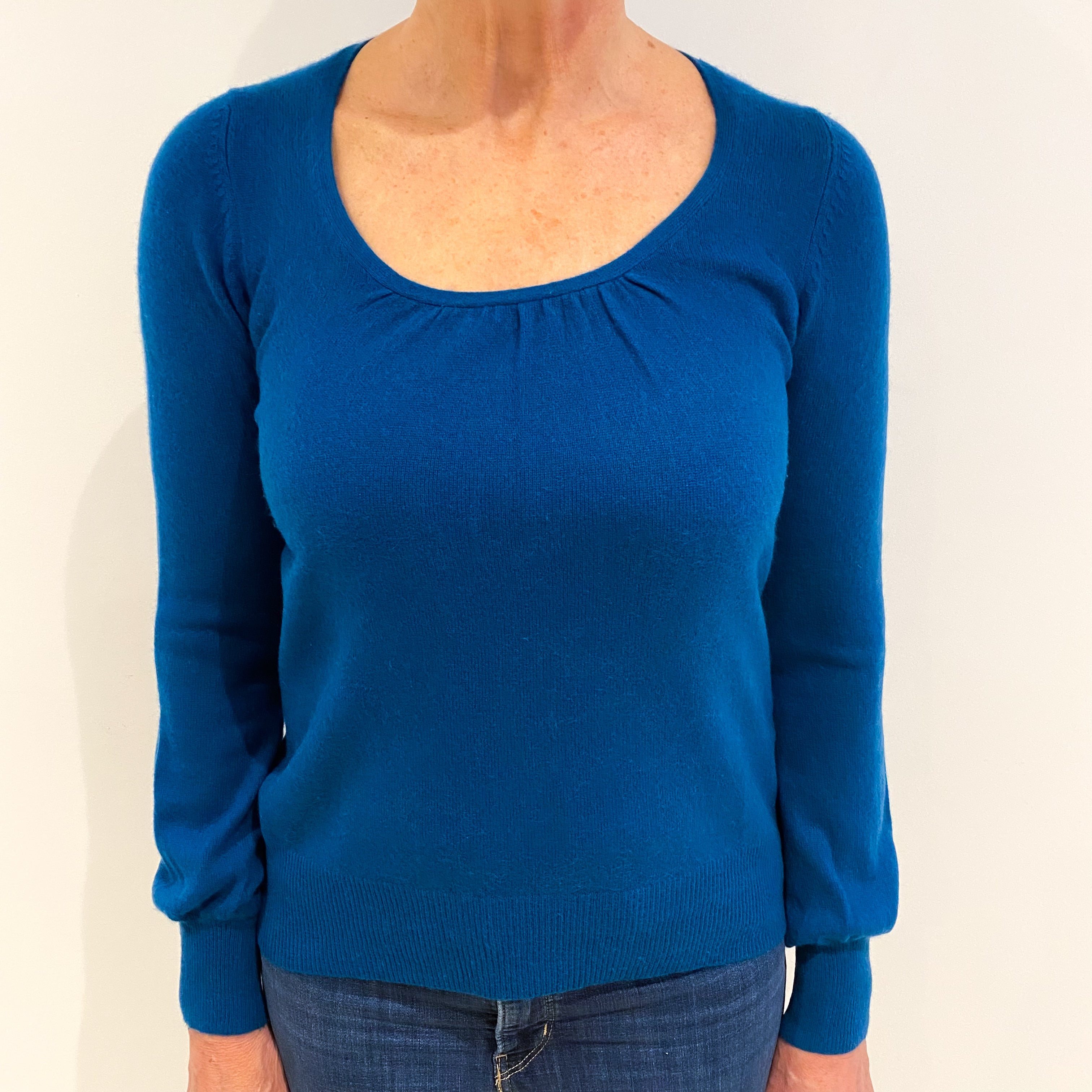 Teal Blue Cashmere Scoop Neck Jumper Medium