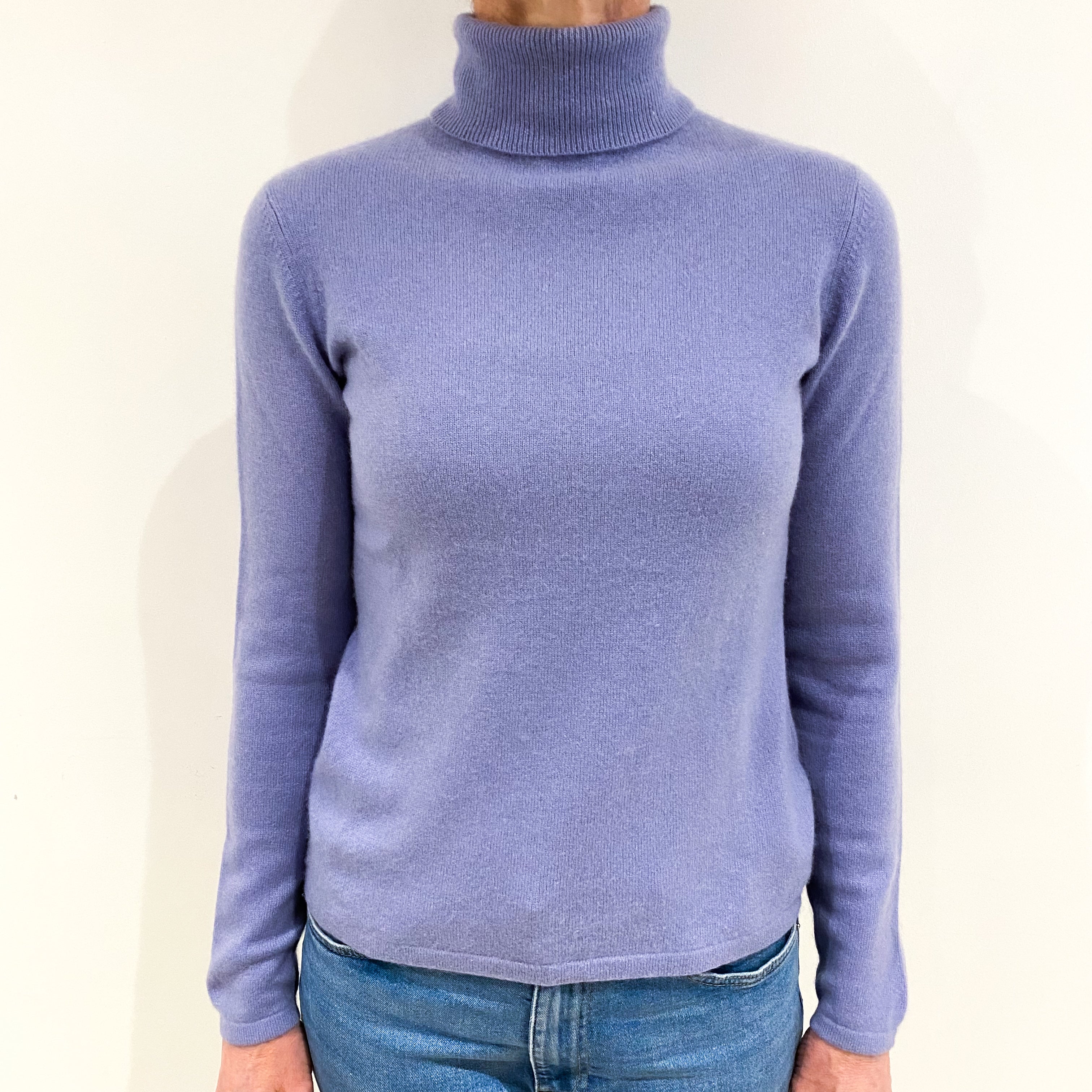 Lavender Purple Cashmere Polo Neck Jumper Small