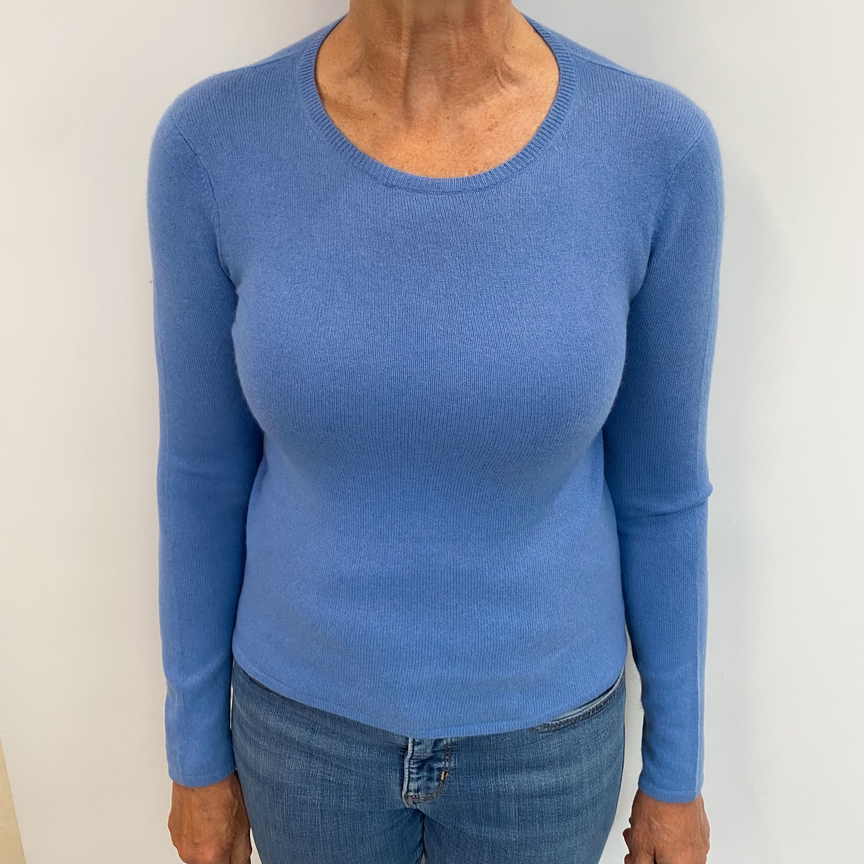 Cornflower Blue Cashmere Crew Neck Jumper Medium