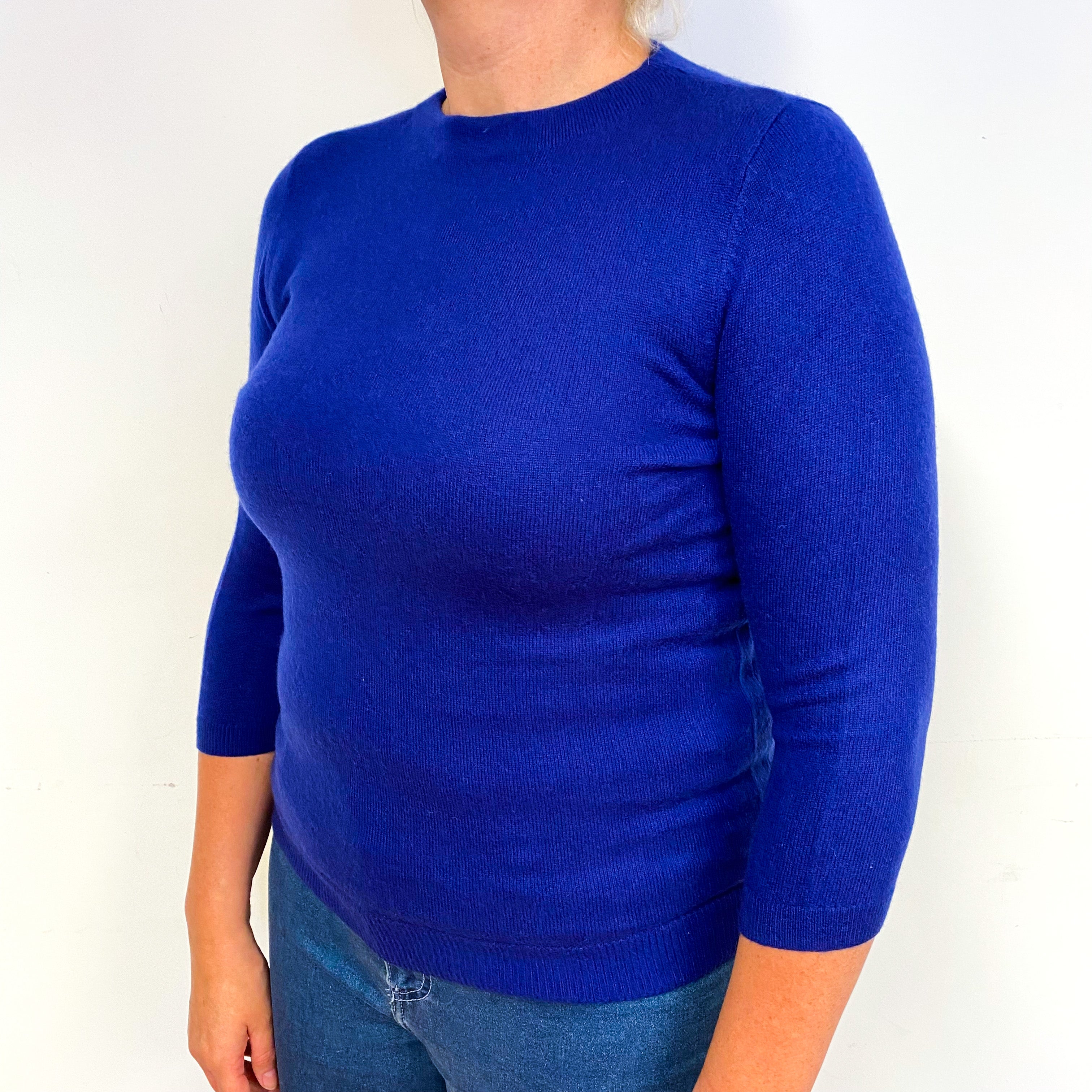 Admiral Blue 3/4 Sleeve Cashmere Crew Neck Jumper Large/Petite