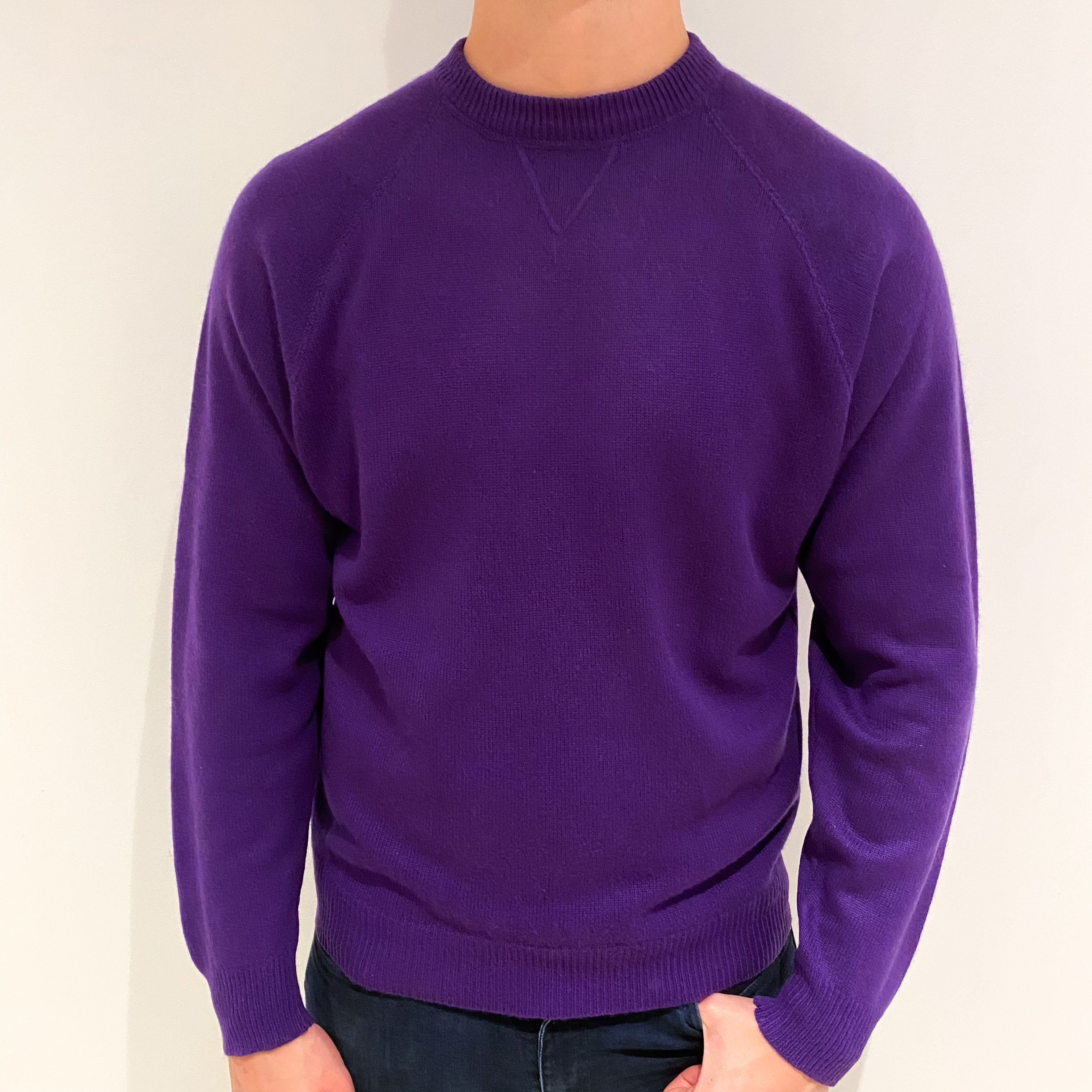 Men's Pansy Purple Cashmere Crew Neck Jumper XL