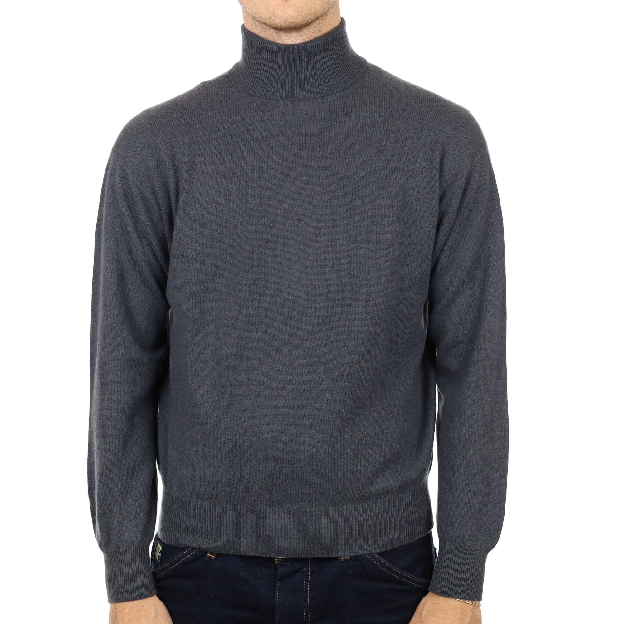 Men's Stone Grey Cashmere Polo Neck Jumper Medium