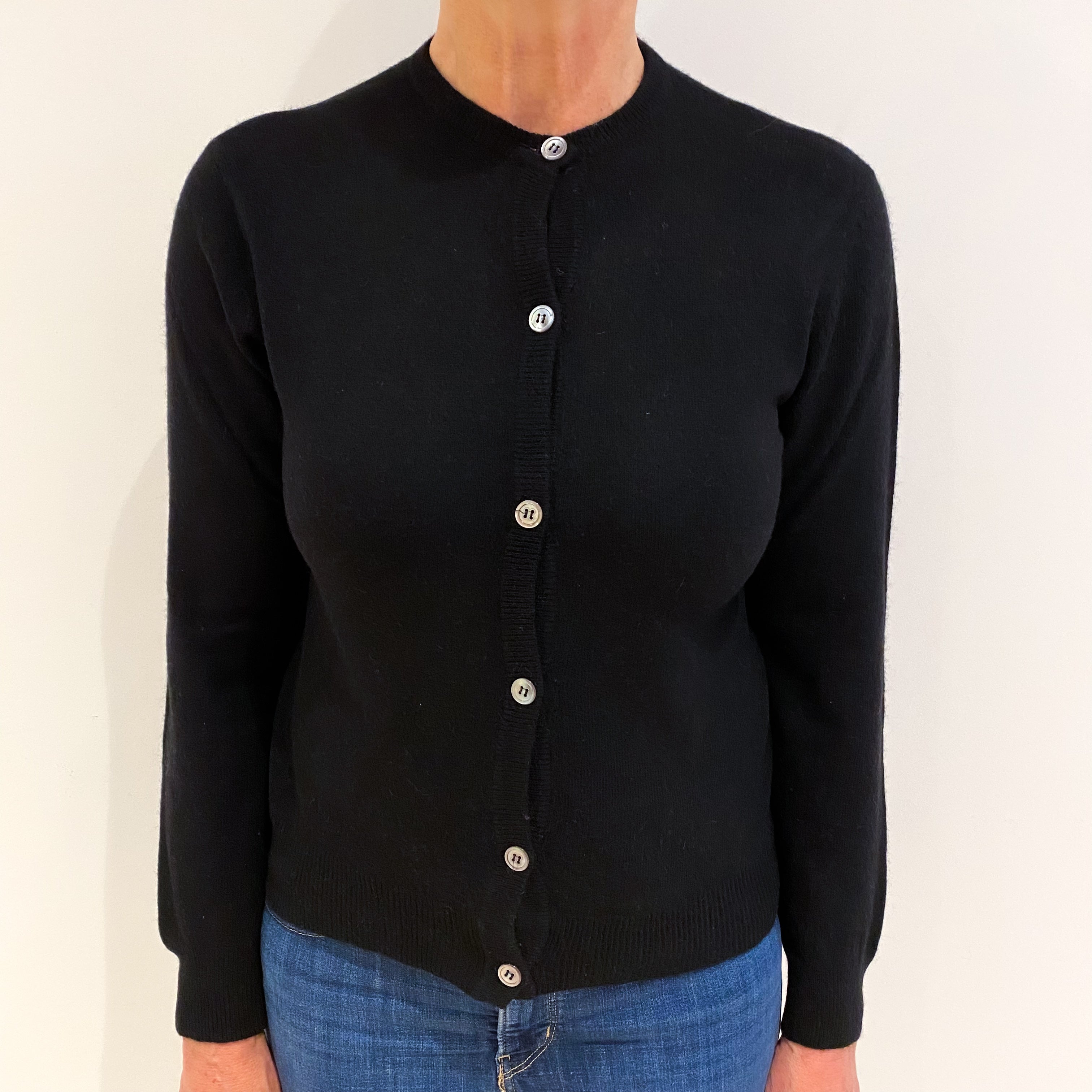 Black Cashmere Crew Neck Cardigan Medium