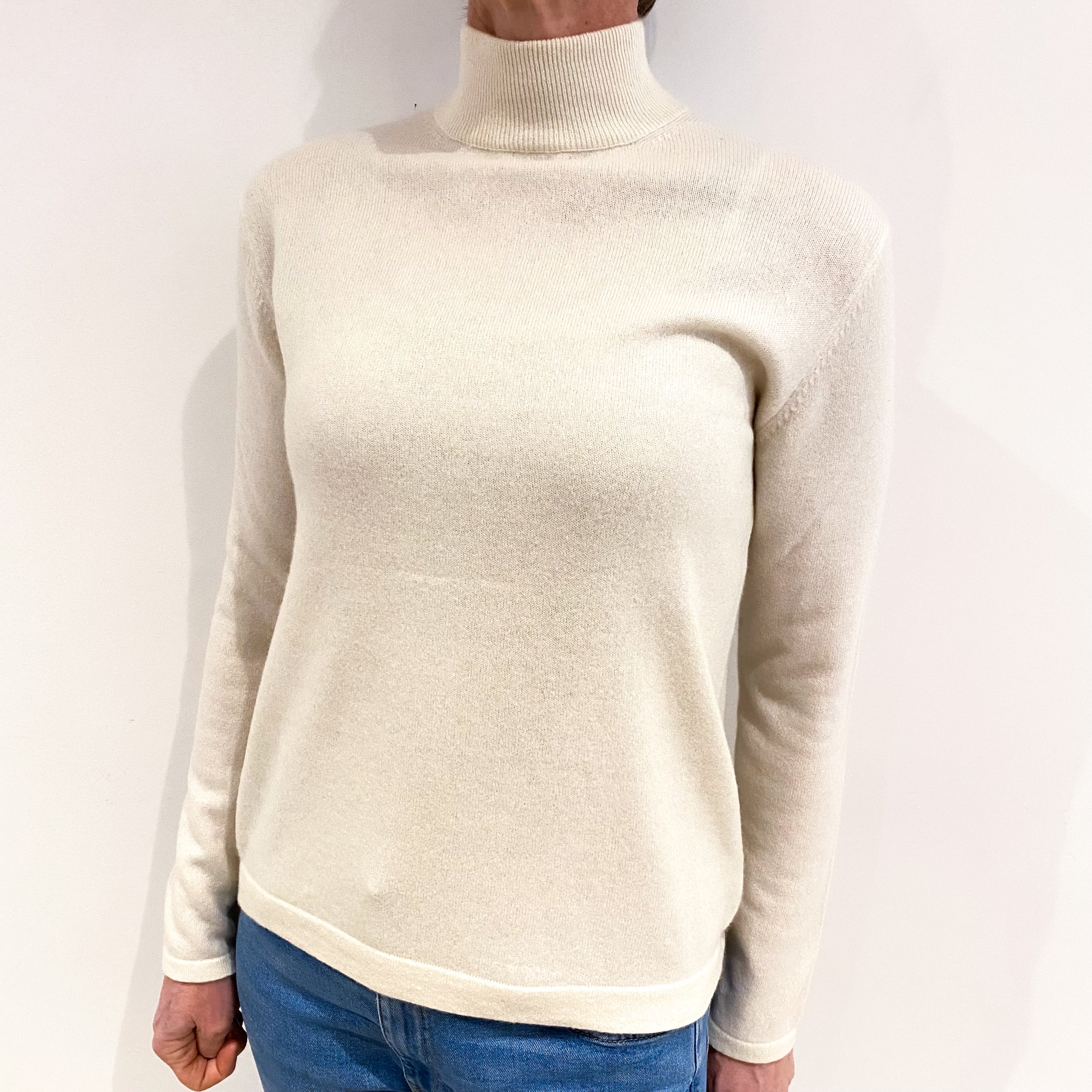 Vanilla Cream Cashmere Turtle Neck Jumper Small