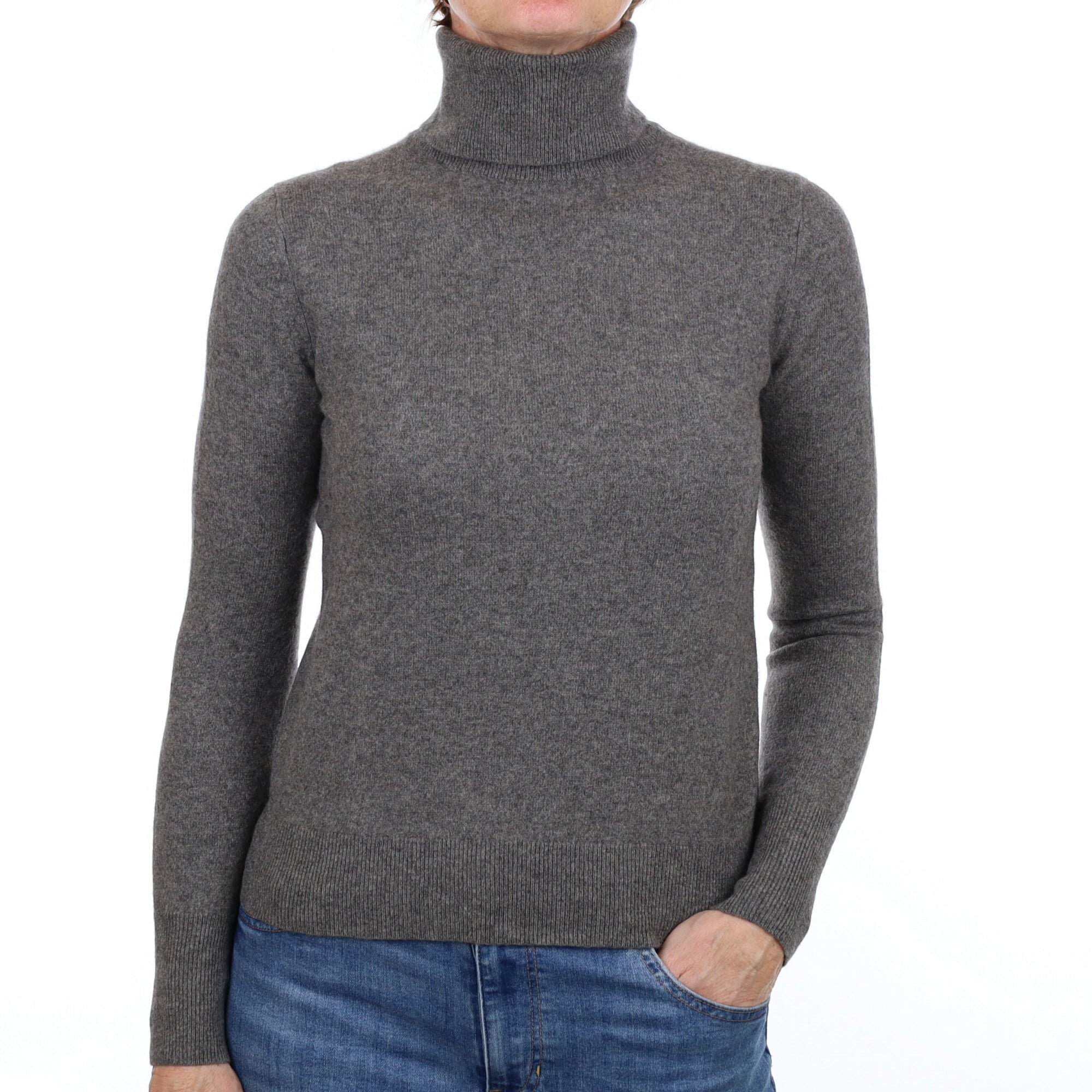 Ash Grey Cashmere Polo Neck Jumper Small