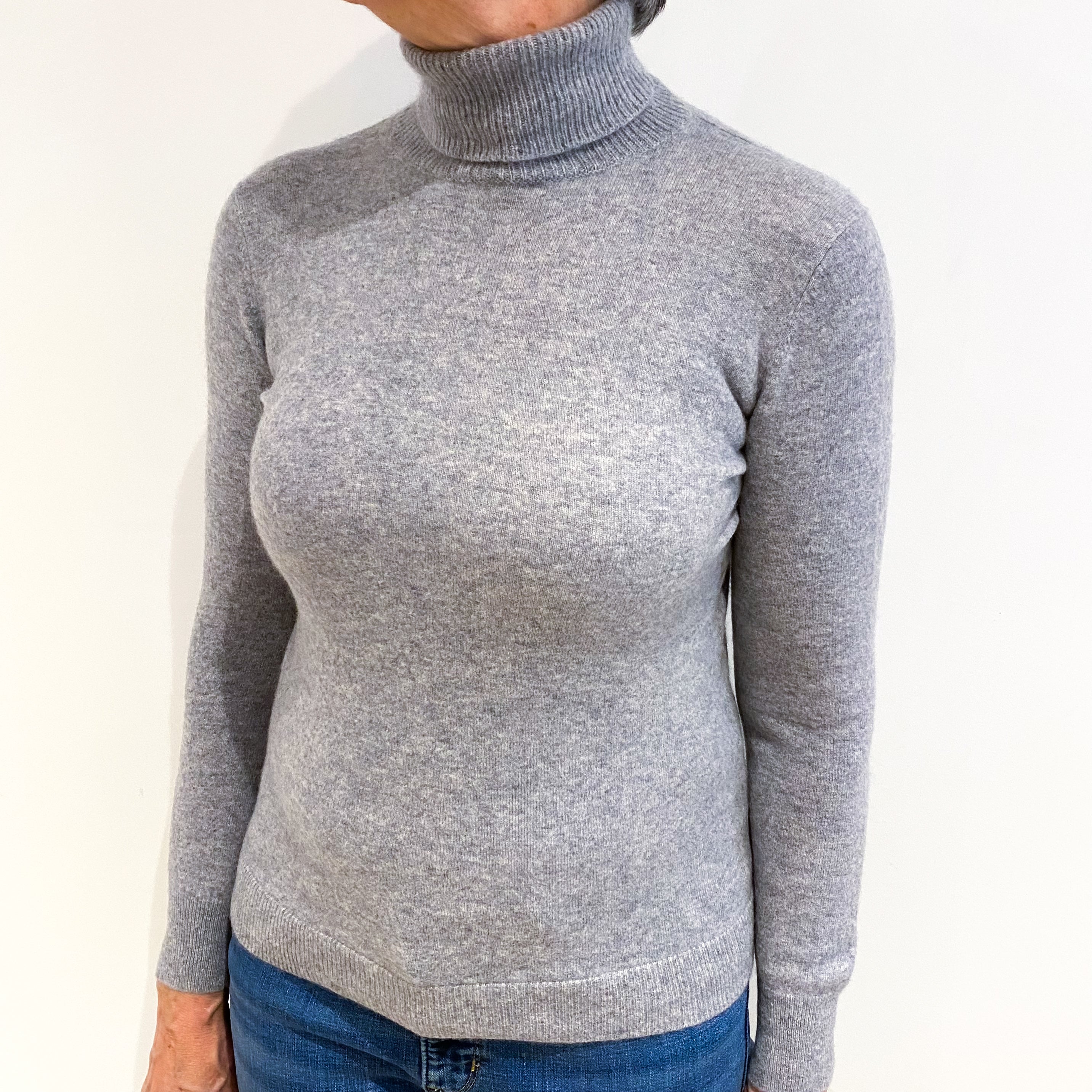 Smoke Grey Cashmere Polo Neck Jumper Medium