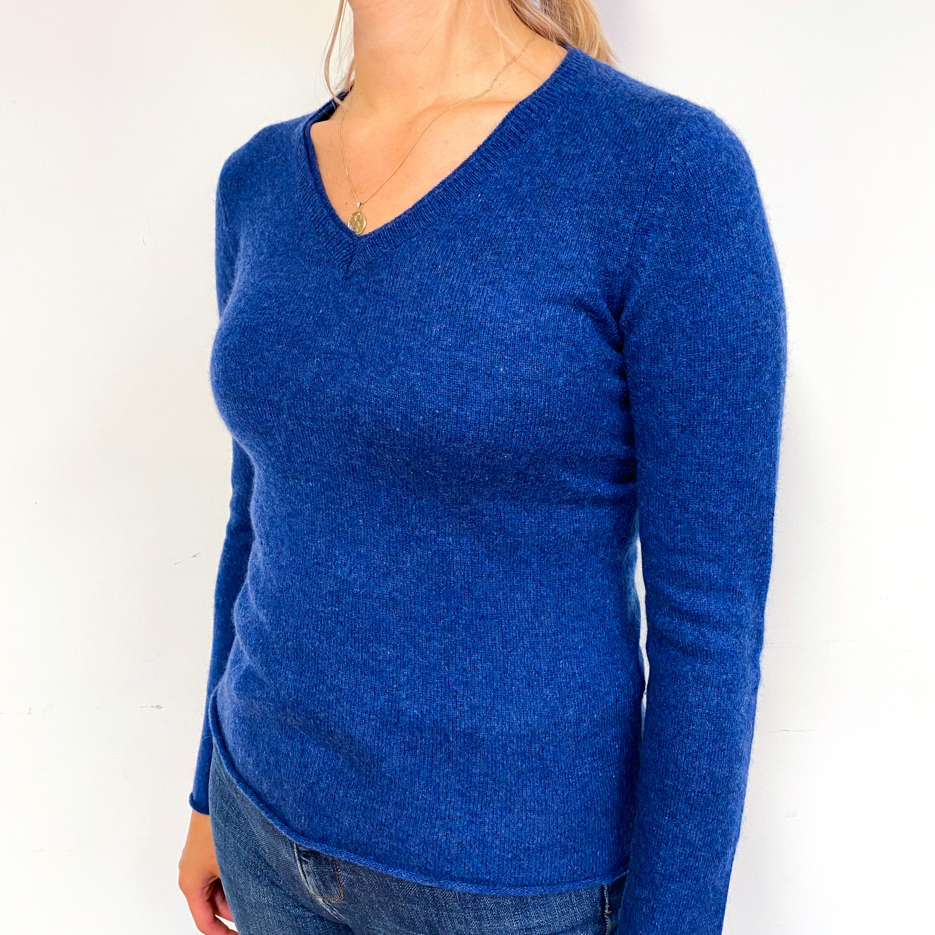 Tanzanite Blue Cashmere V-Neck Jumper Small