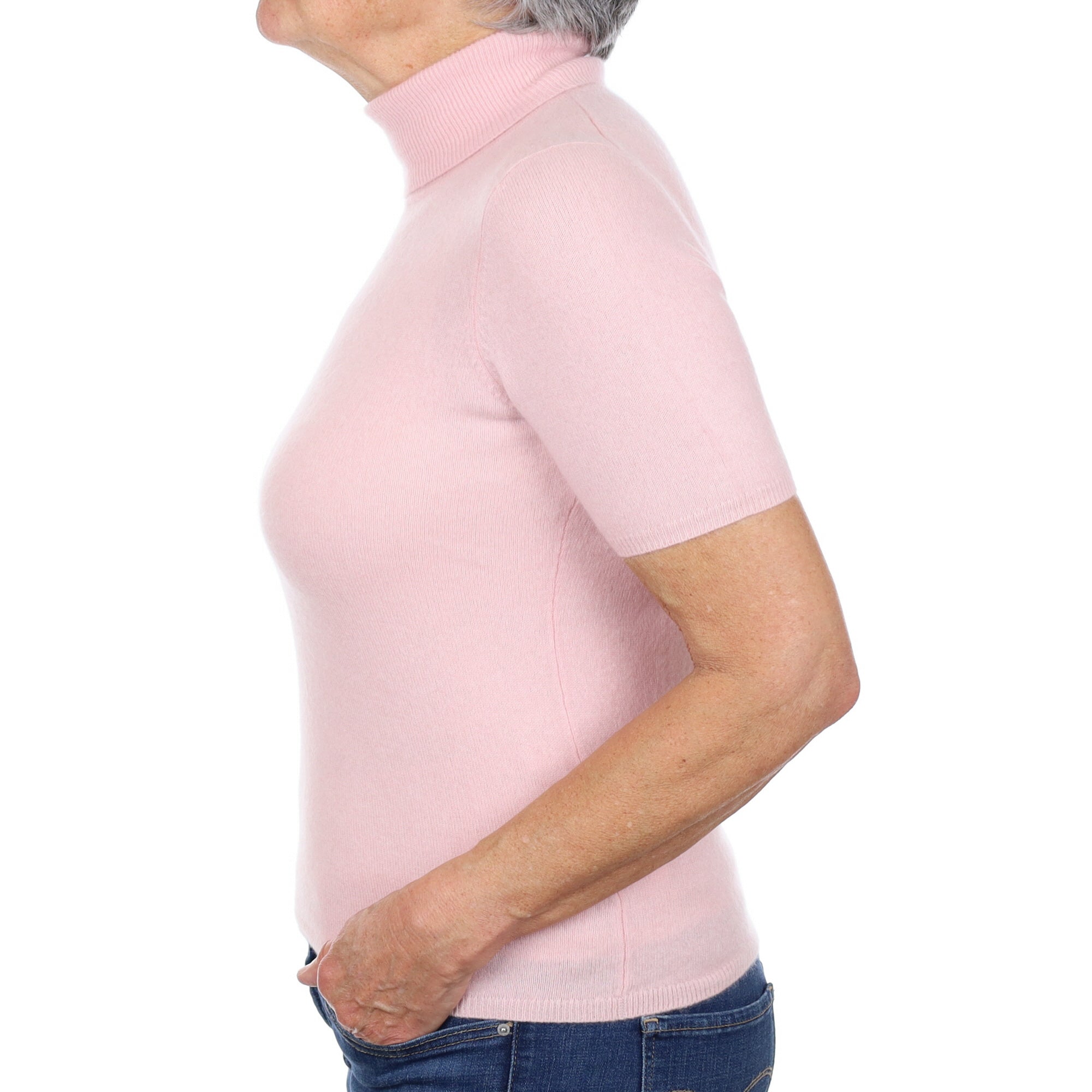 Shell Pink Cashmere Polo Neck Short Sleeved Jumper Medium