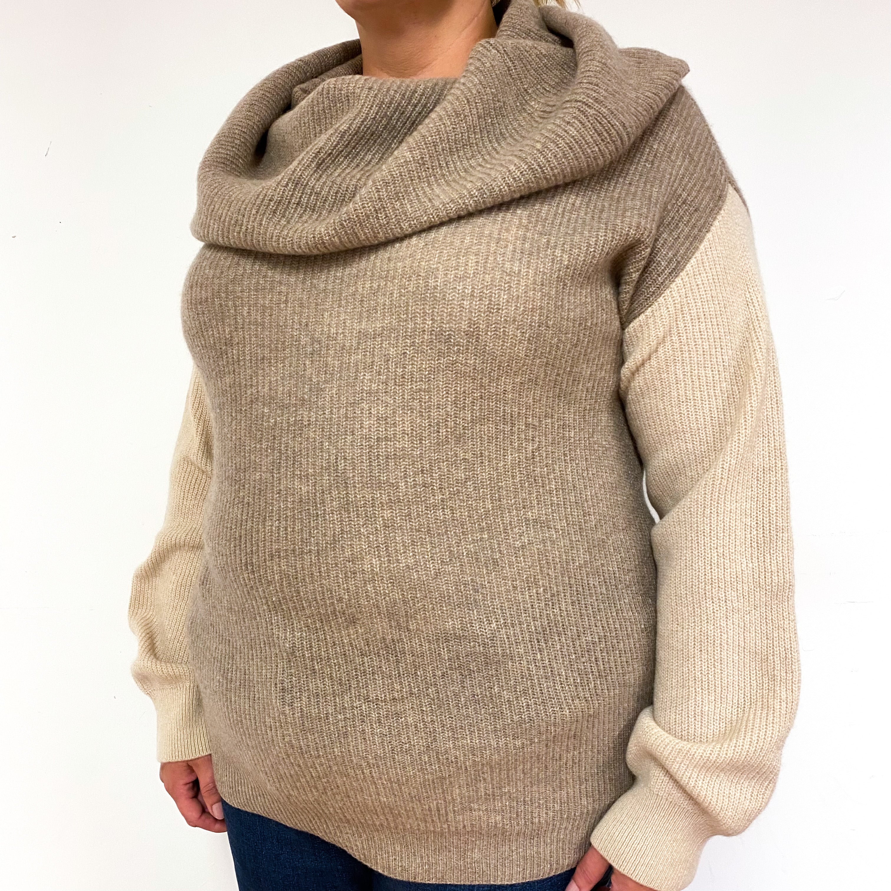 Taupe Brown Cashmere Cowl Neck Jumper Extra Large