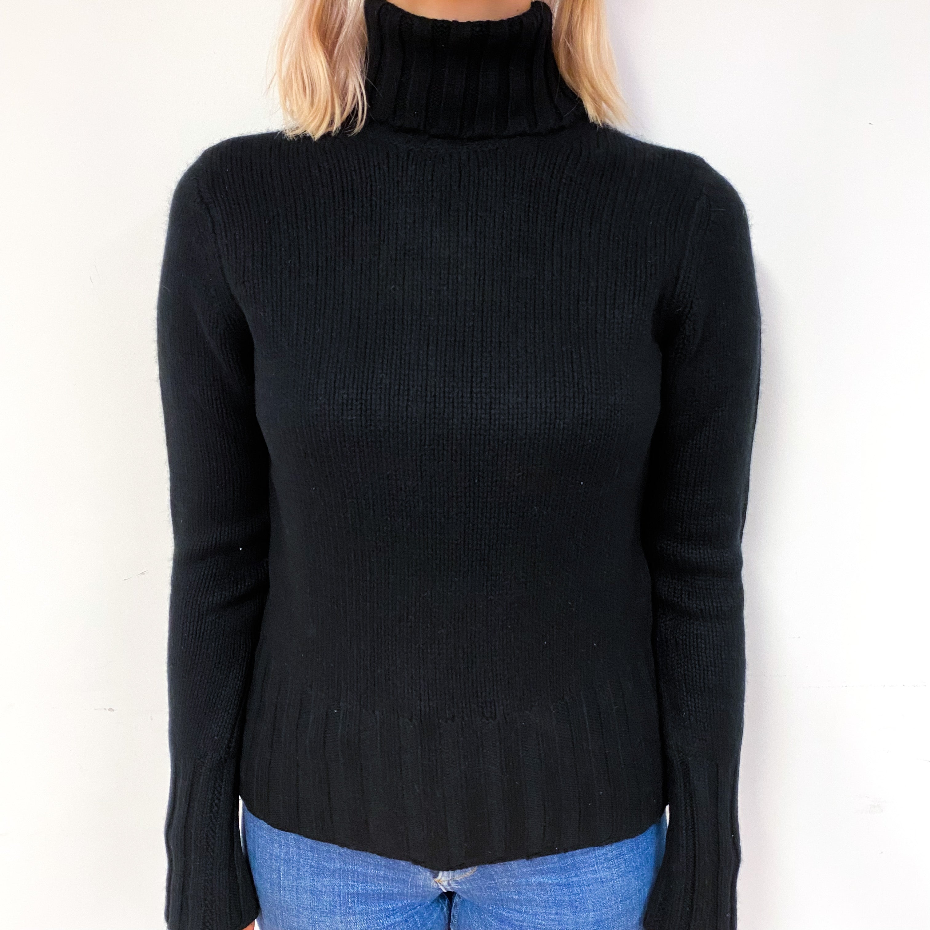Black Chunky Cashmere Polo Neck Jumper Small