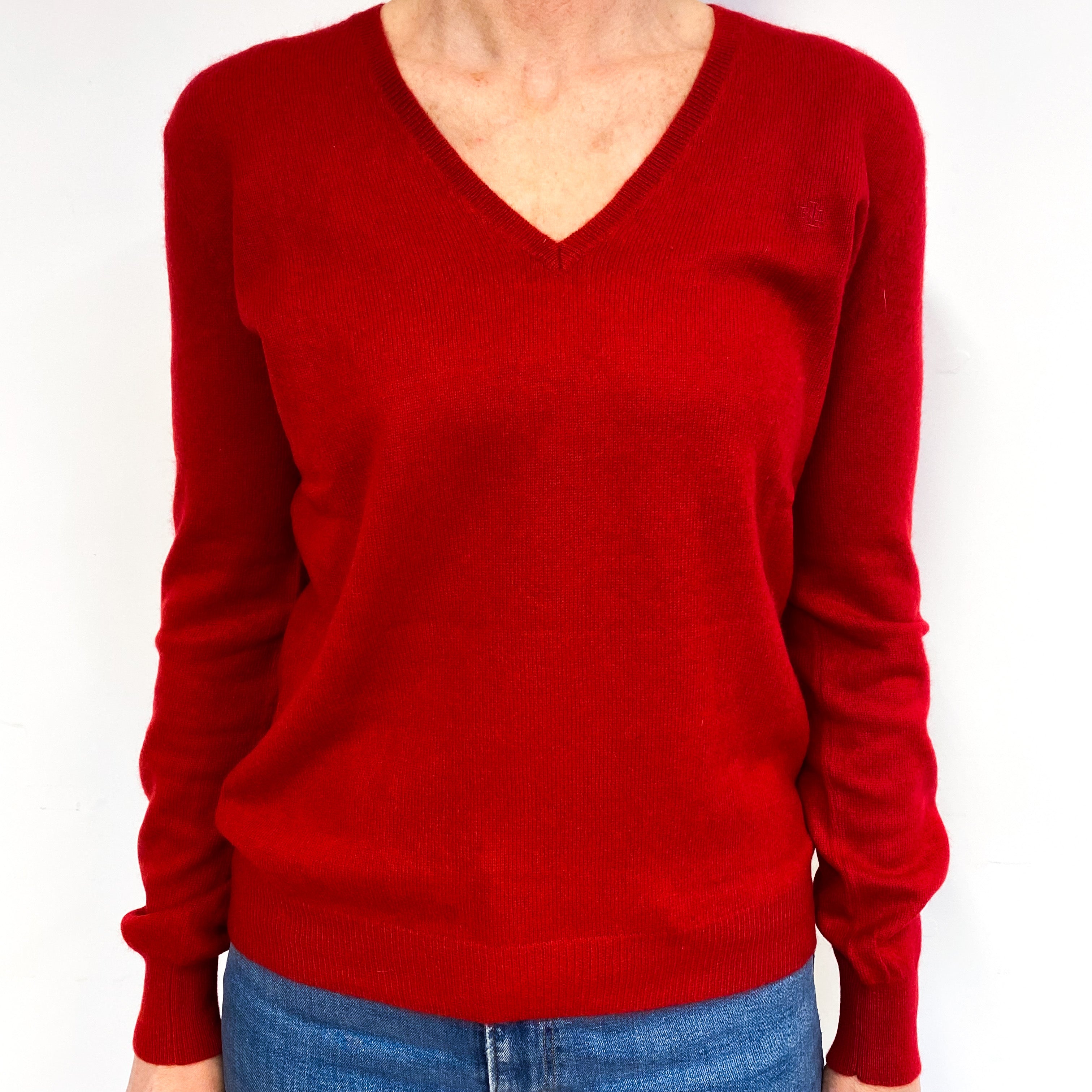 Crimson Red Cashmere V-Neck Jumper Medium