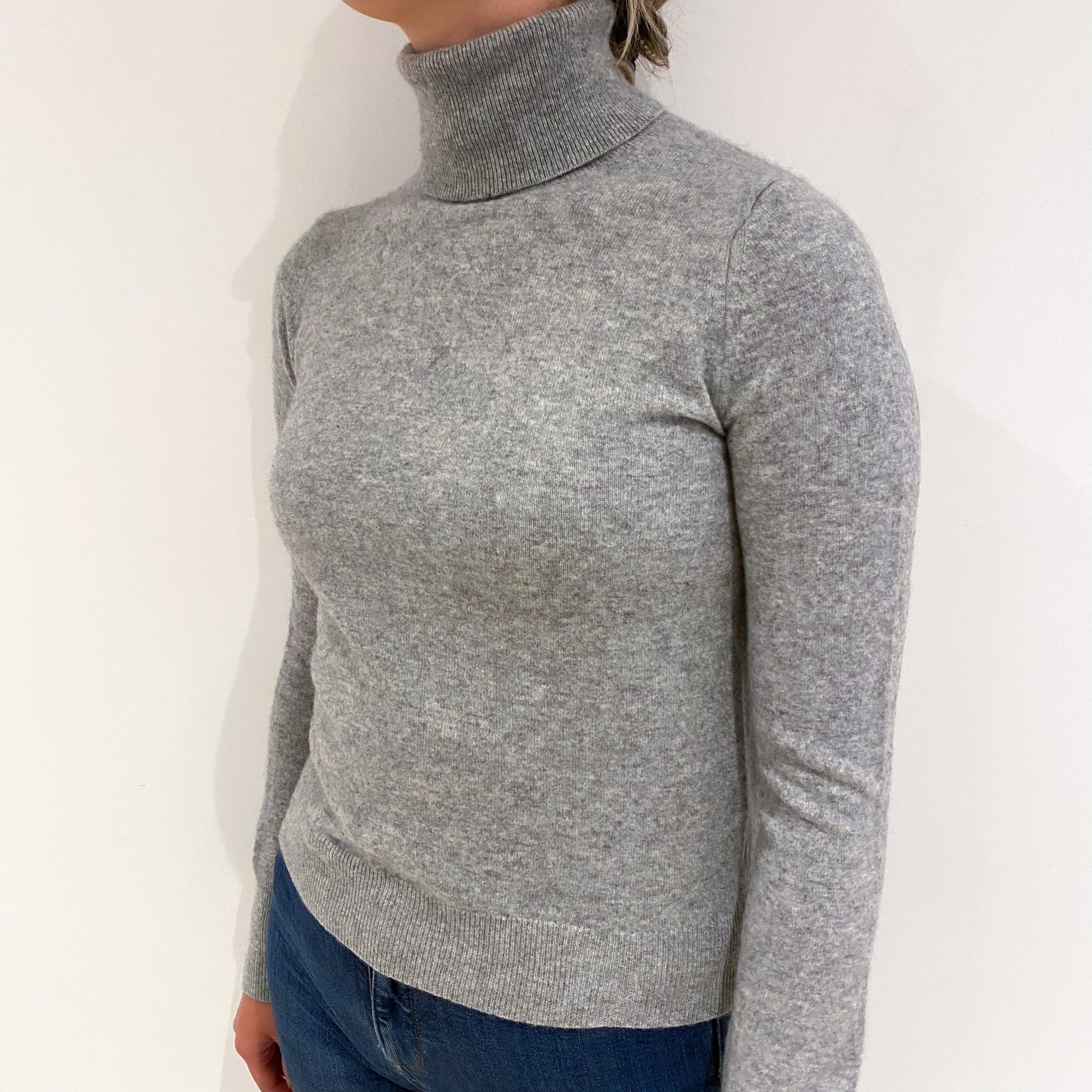 Smoke Grey Cashmere Polo Neck Jumper Small