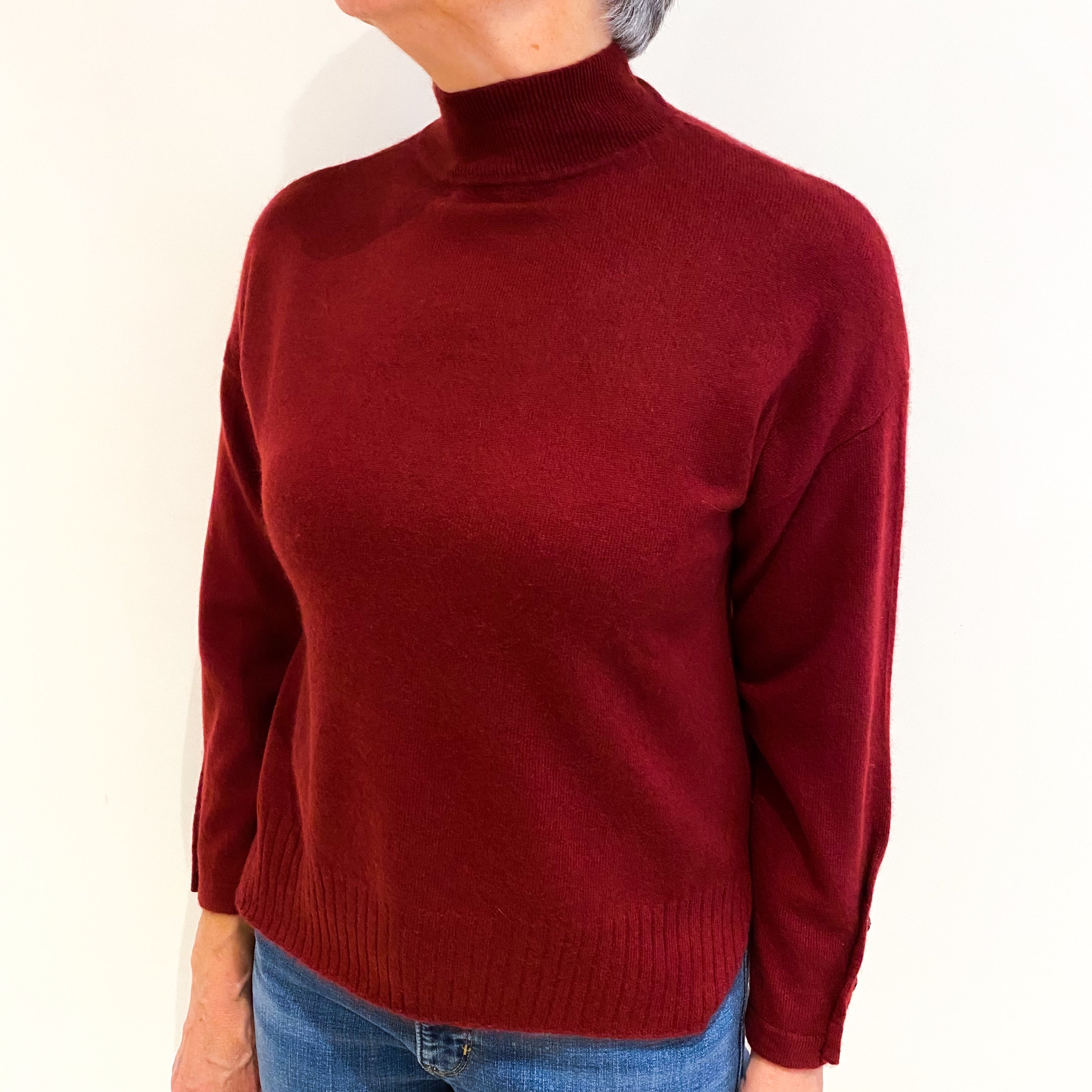 Burgundy Red Cashmere Turtle Neck Jumper Medium