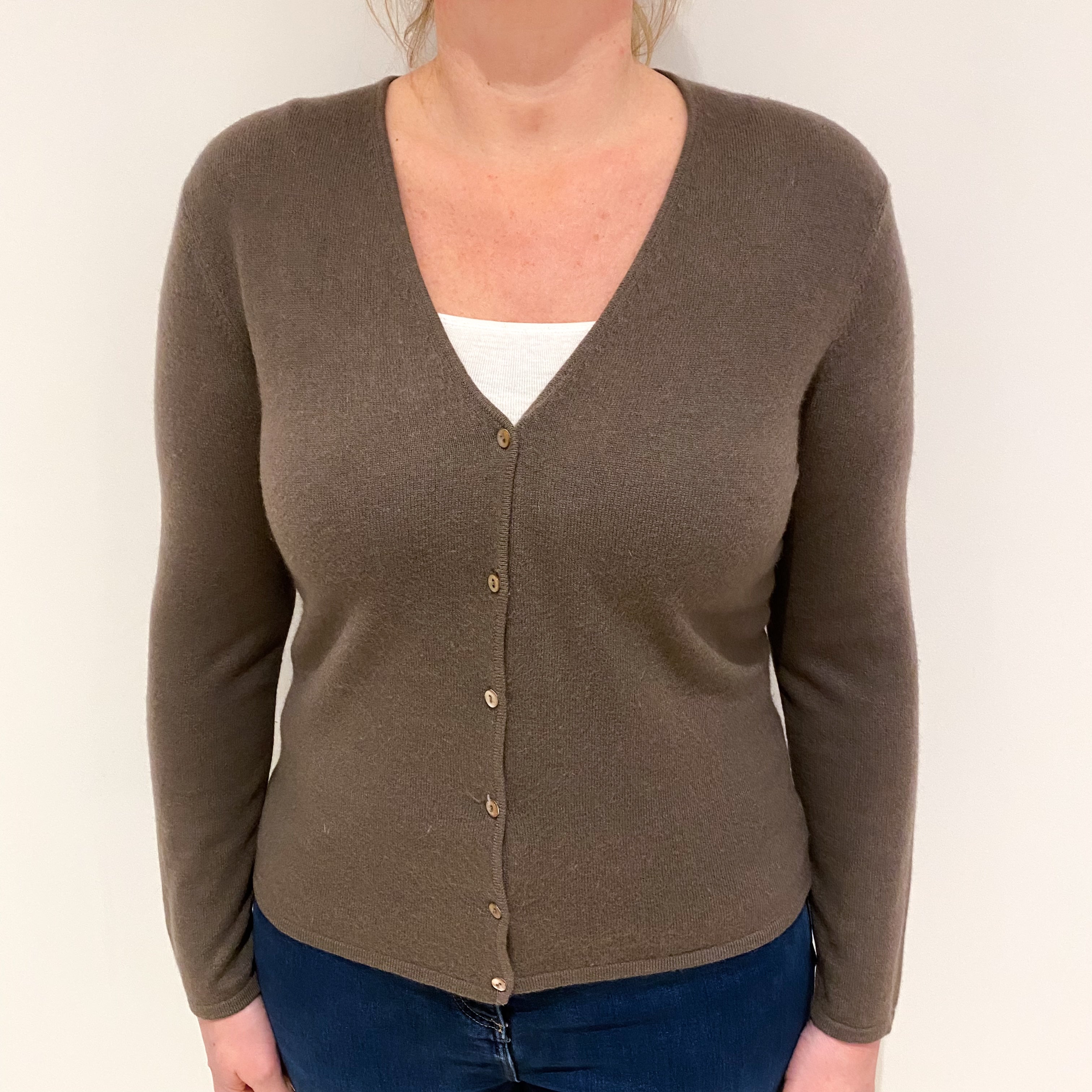 Muted Brown Cashmere V Neck Cardigan Large
