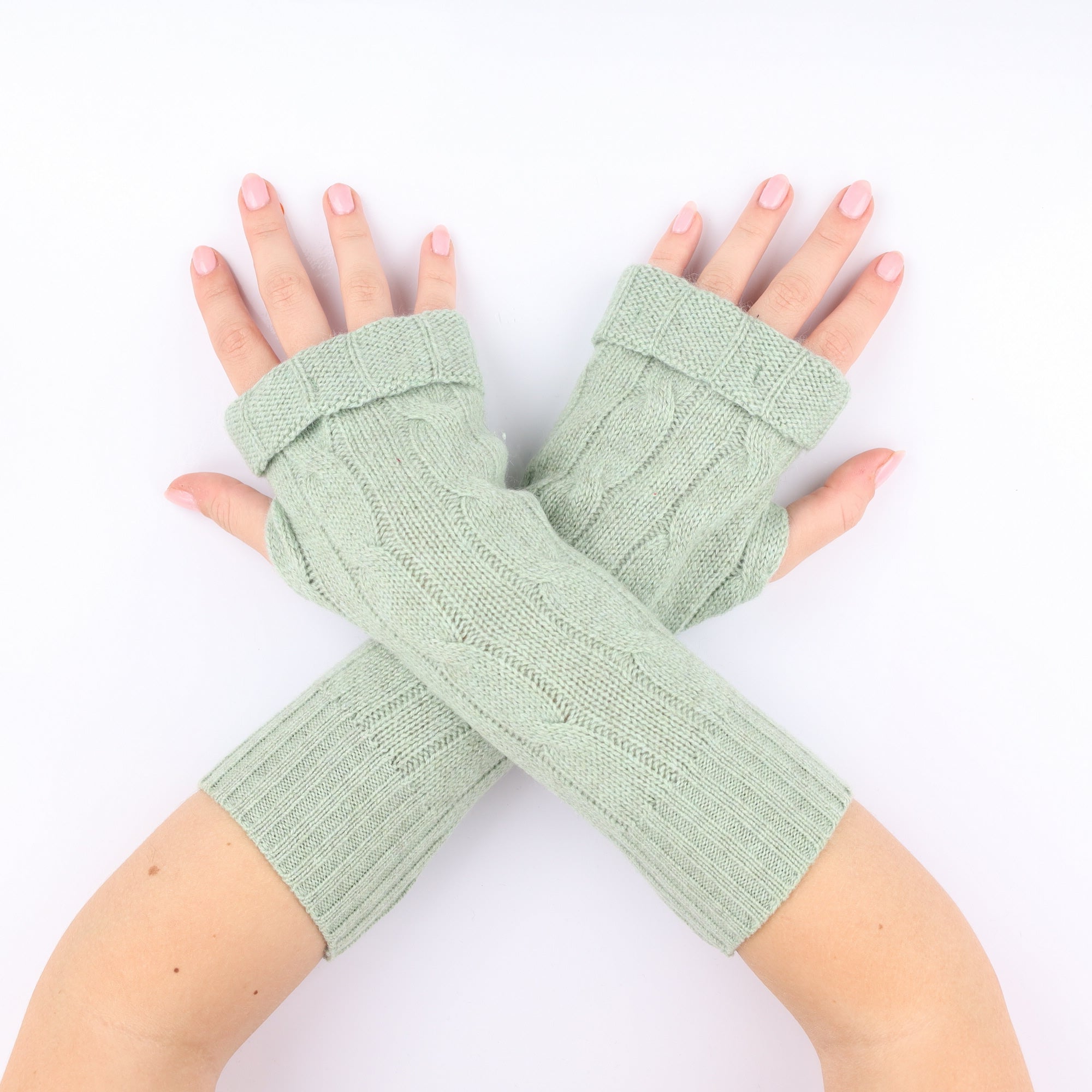 Pickle Green Cable Fingerless Gloves