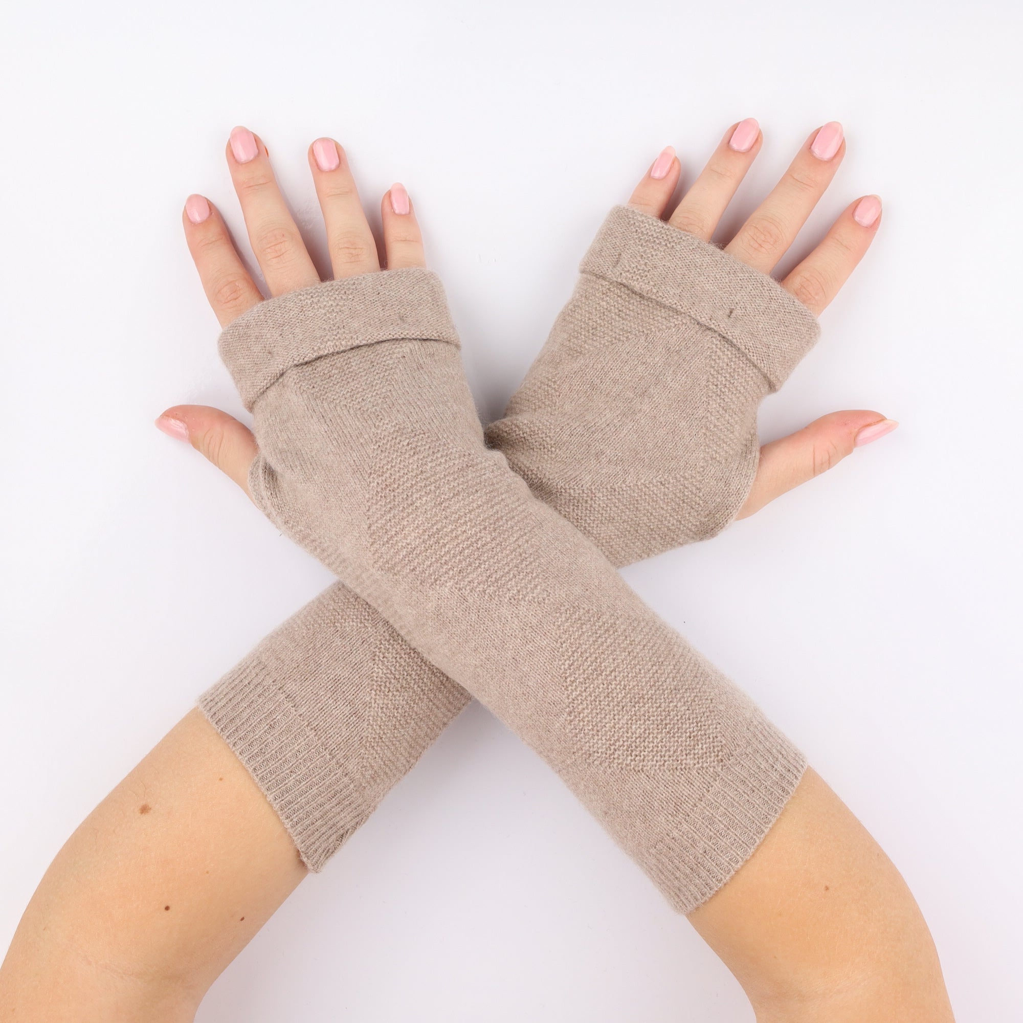 Mink Brown Textured Fingerless Gloves