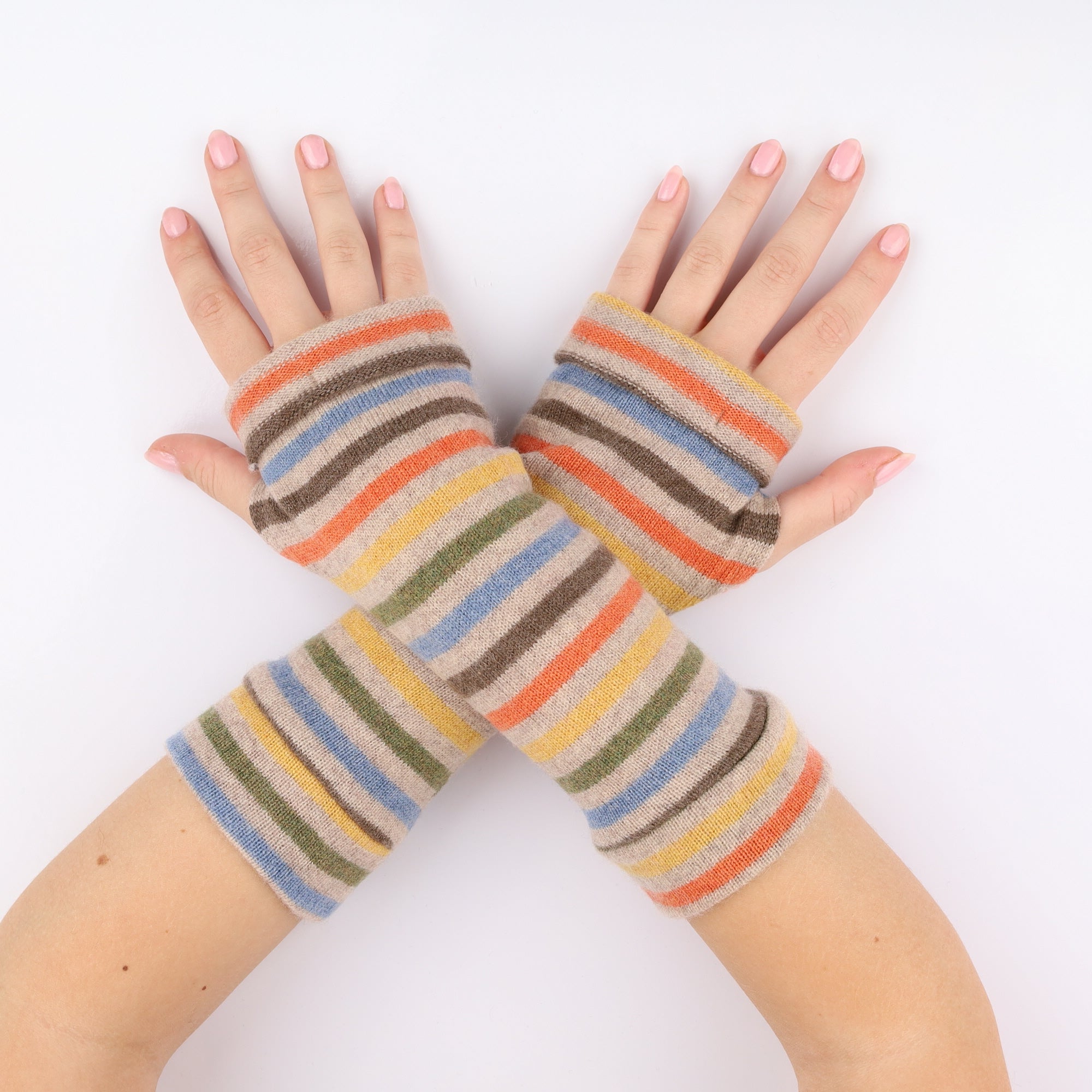 Multicolour Striped Fingerless Gloves