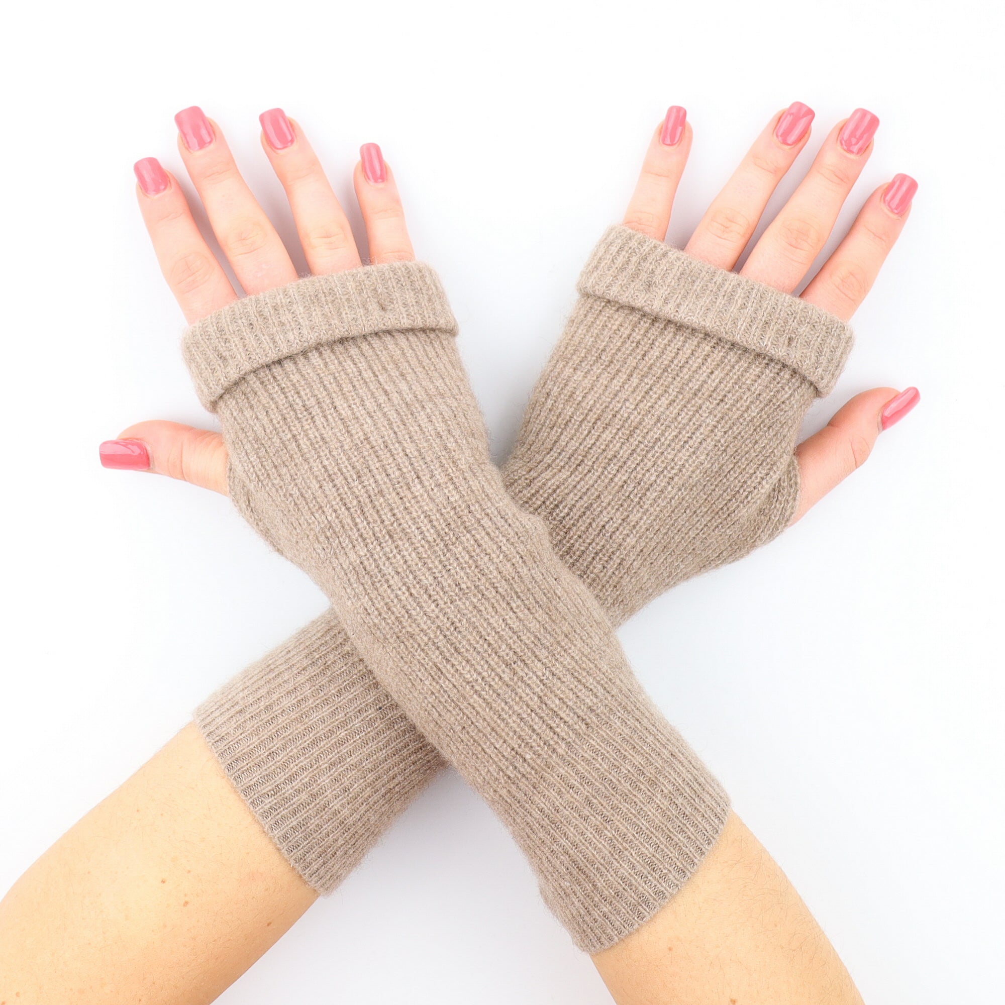 Desert Brown Ribbed Fingerless Gloves