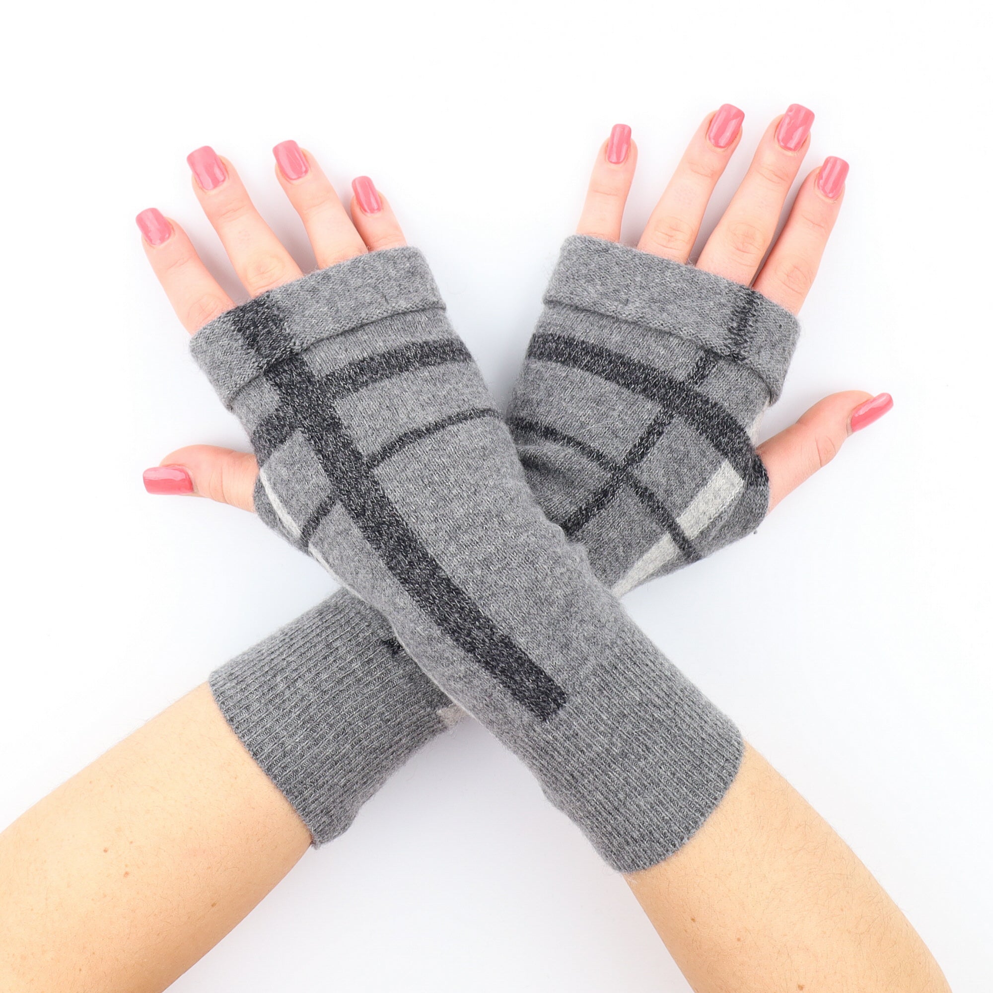 Three Tone Grey Fingerless Gloves