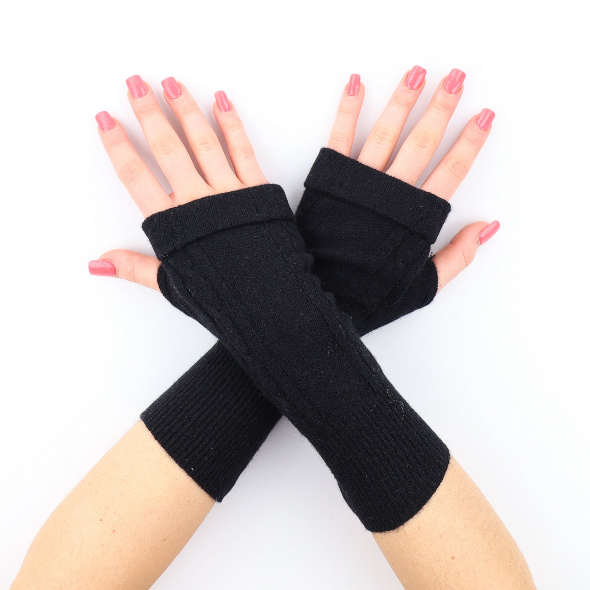 Black Cable Knit Detail Fingerless Gloves