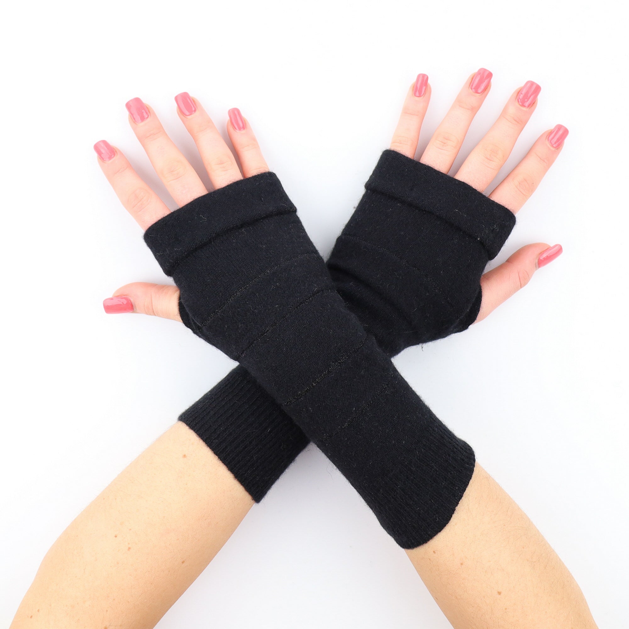 Midnight Black Sparkle Stripe Fingerless Gloves