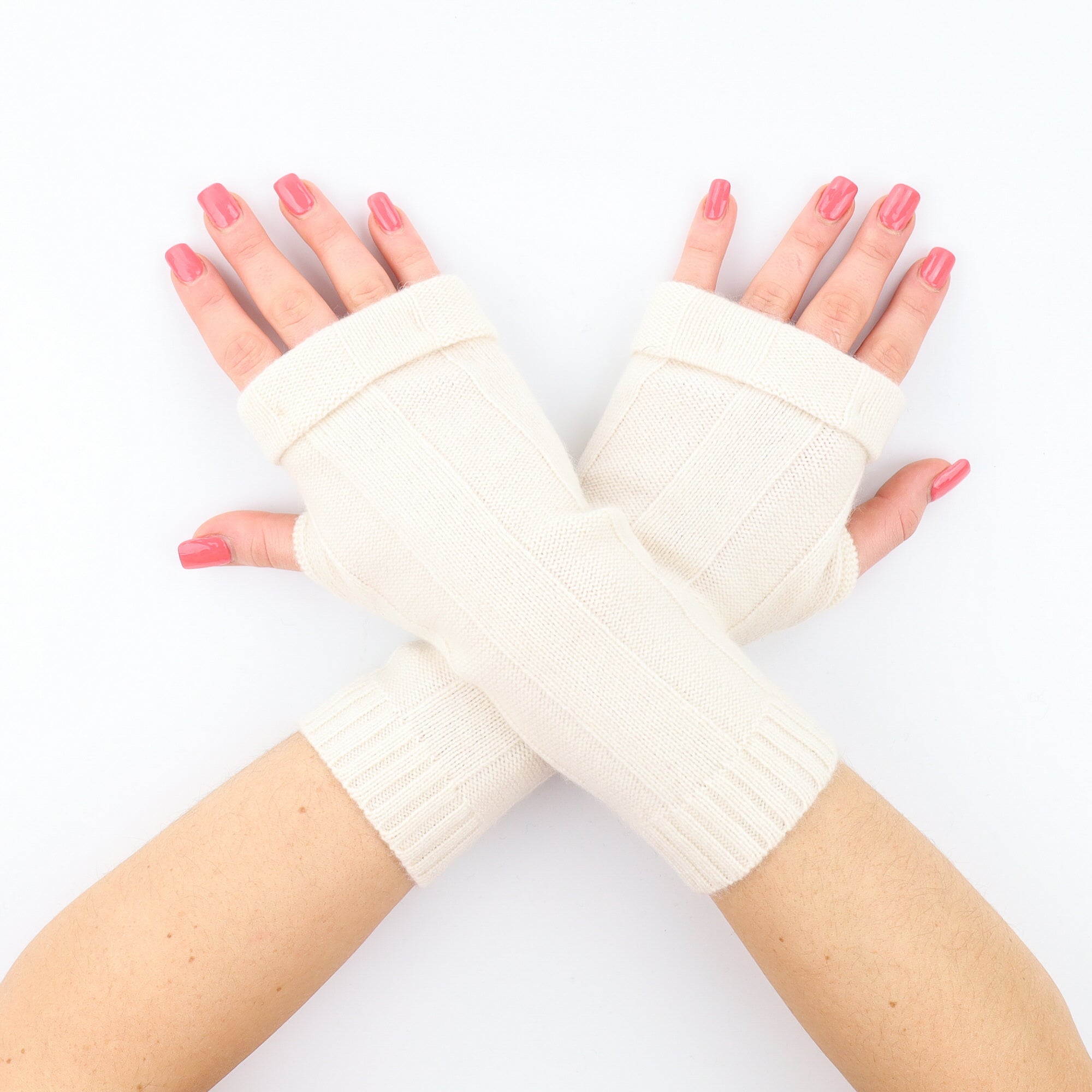 Cream with Ribbed Detail Fingerless Gloves