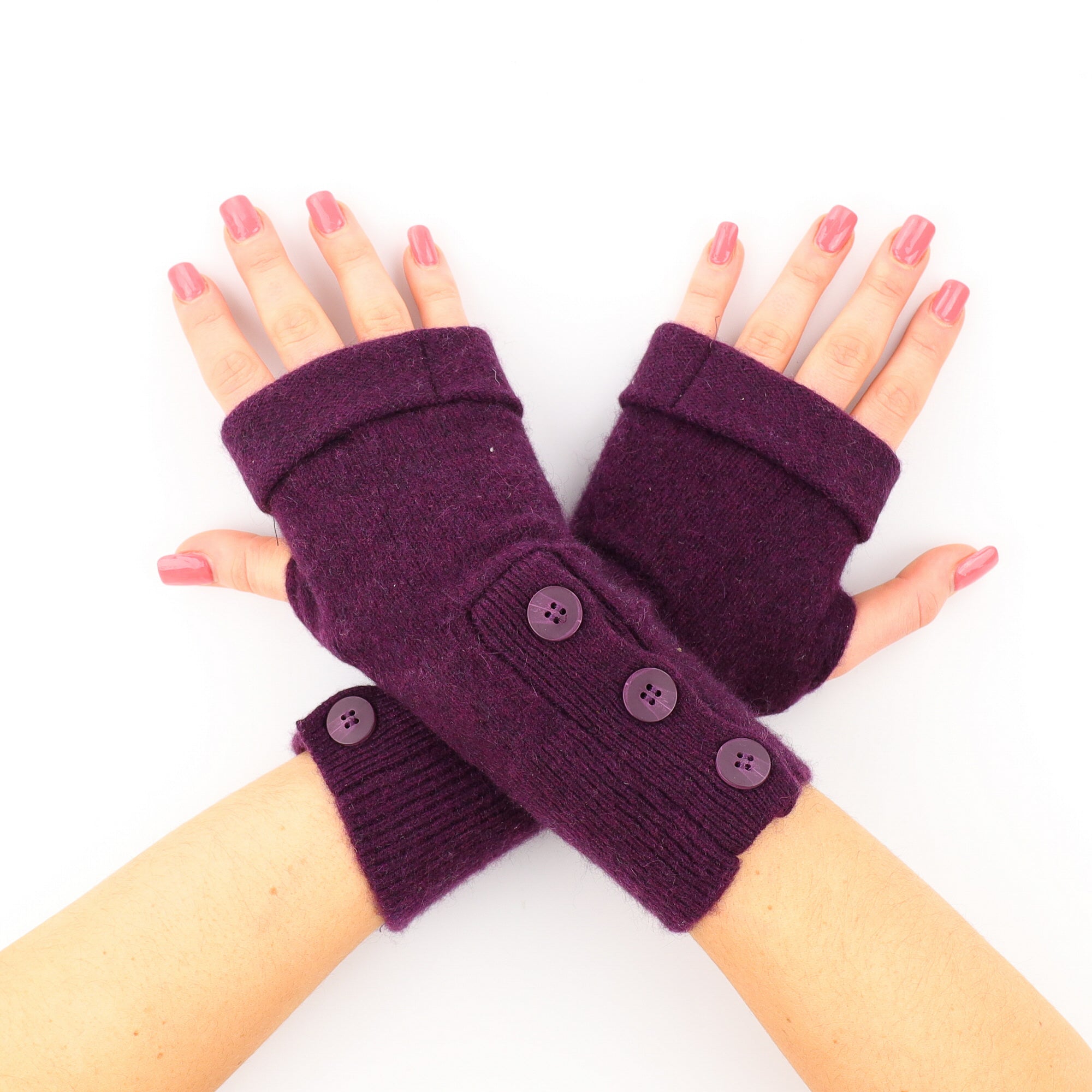 Blackberry Purple with Buttons Fingerless Gloves