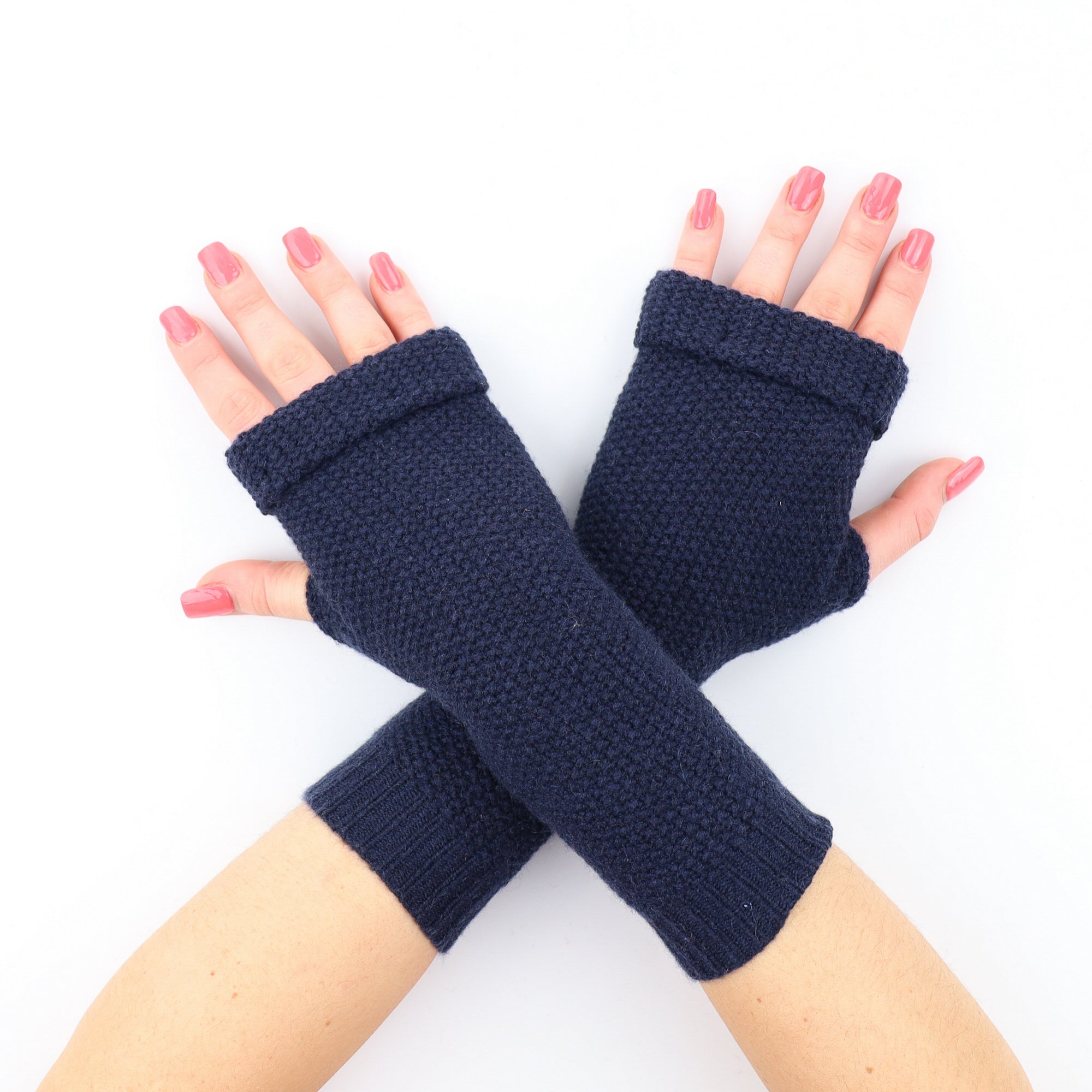 French Navy Chunky Knit Fingerless Gloves