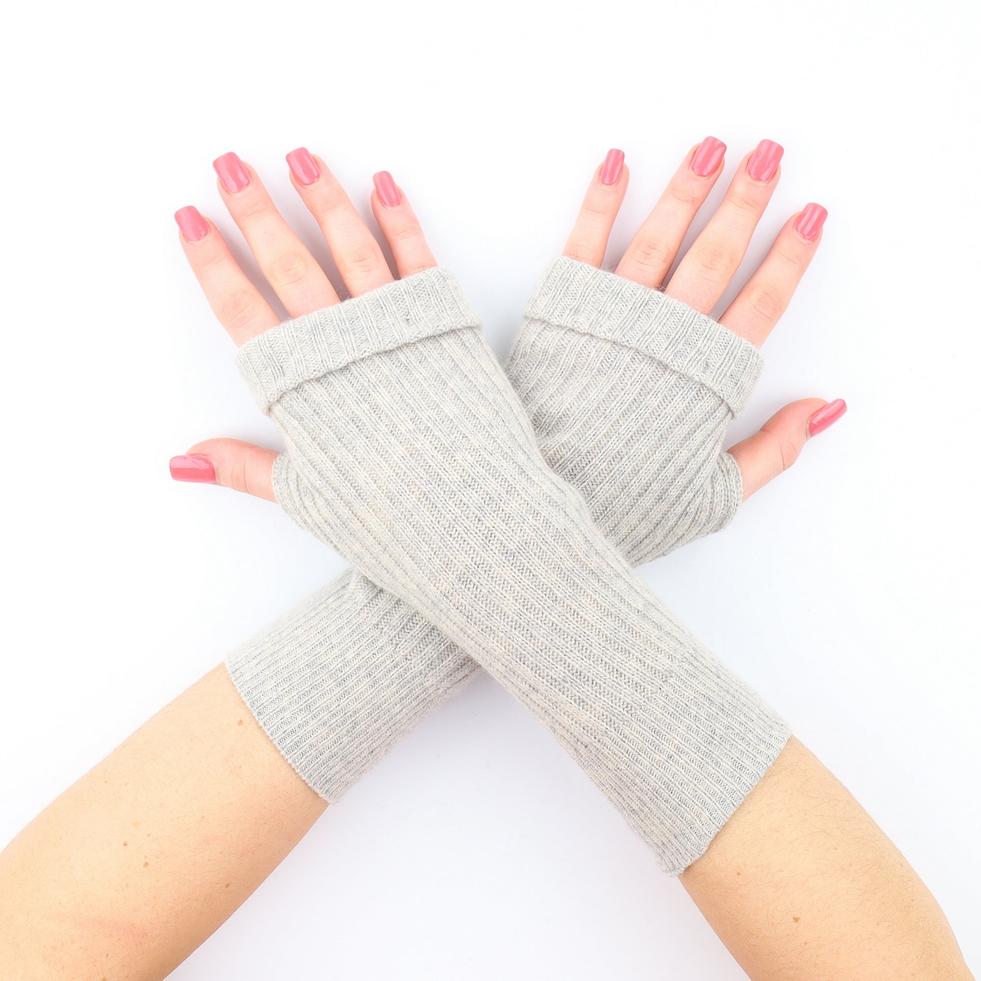 Mist Grey Ribbed Fingerless Gloves