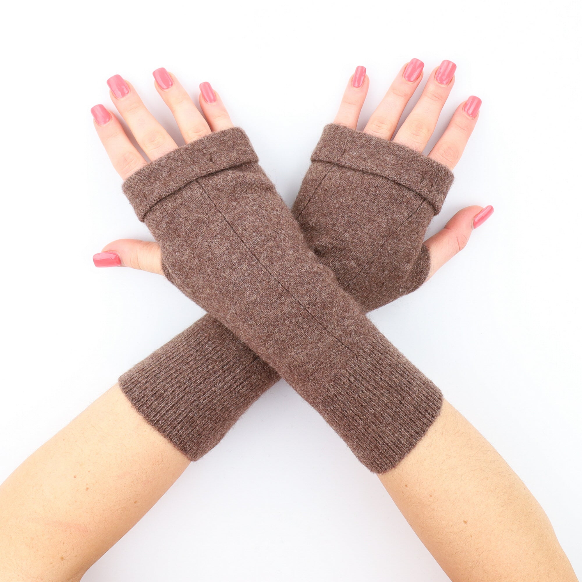 Milk Chocolate Brown with Ribbed Detail Fingerless Gloves