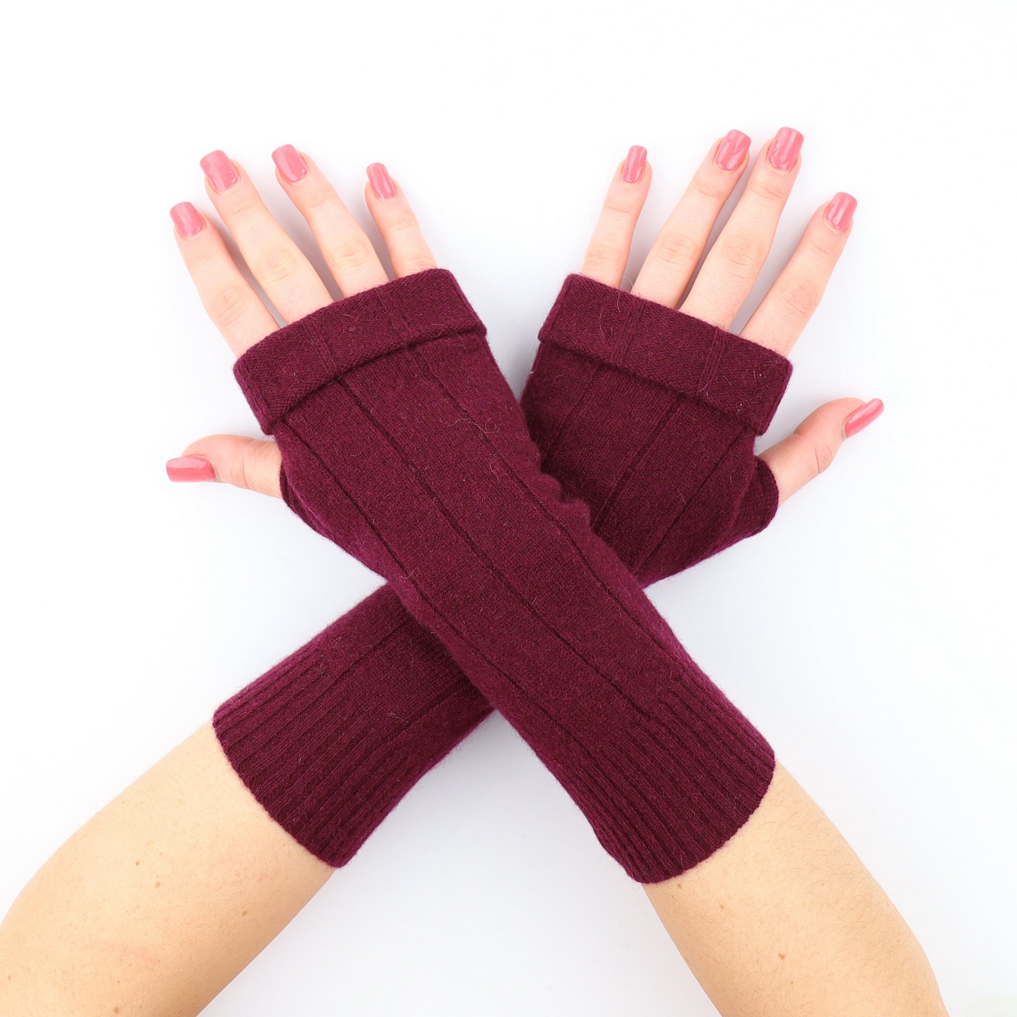 Mulberry Purple with Ribbed Detail Fingerless Gloves