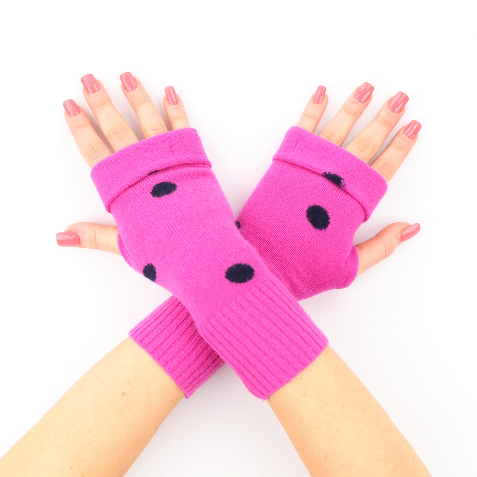 Vibrant Pink and Navy Fingerless Gloves