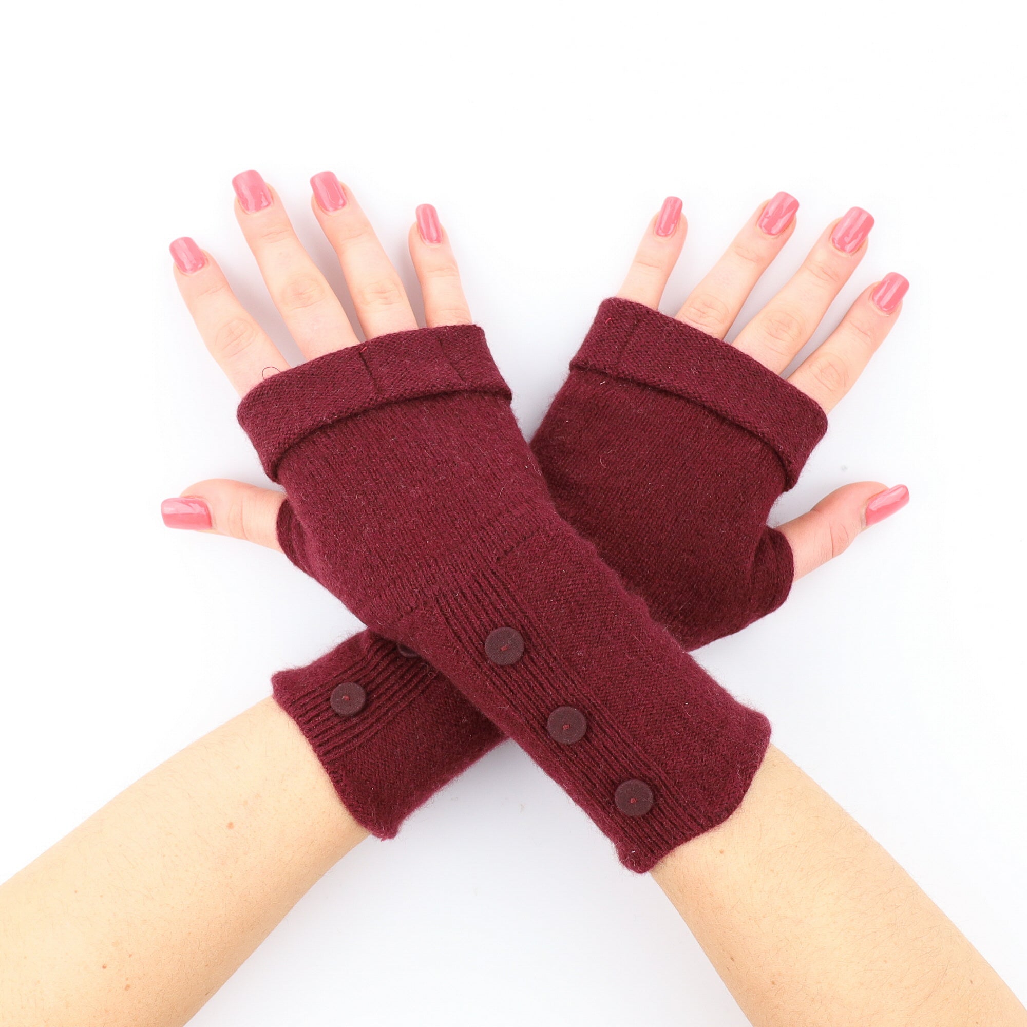 Dark Maroon with Buttons Fingerless Gloves