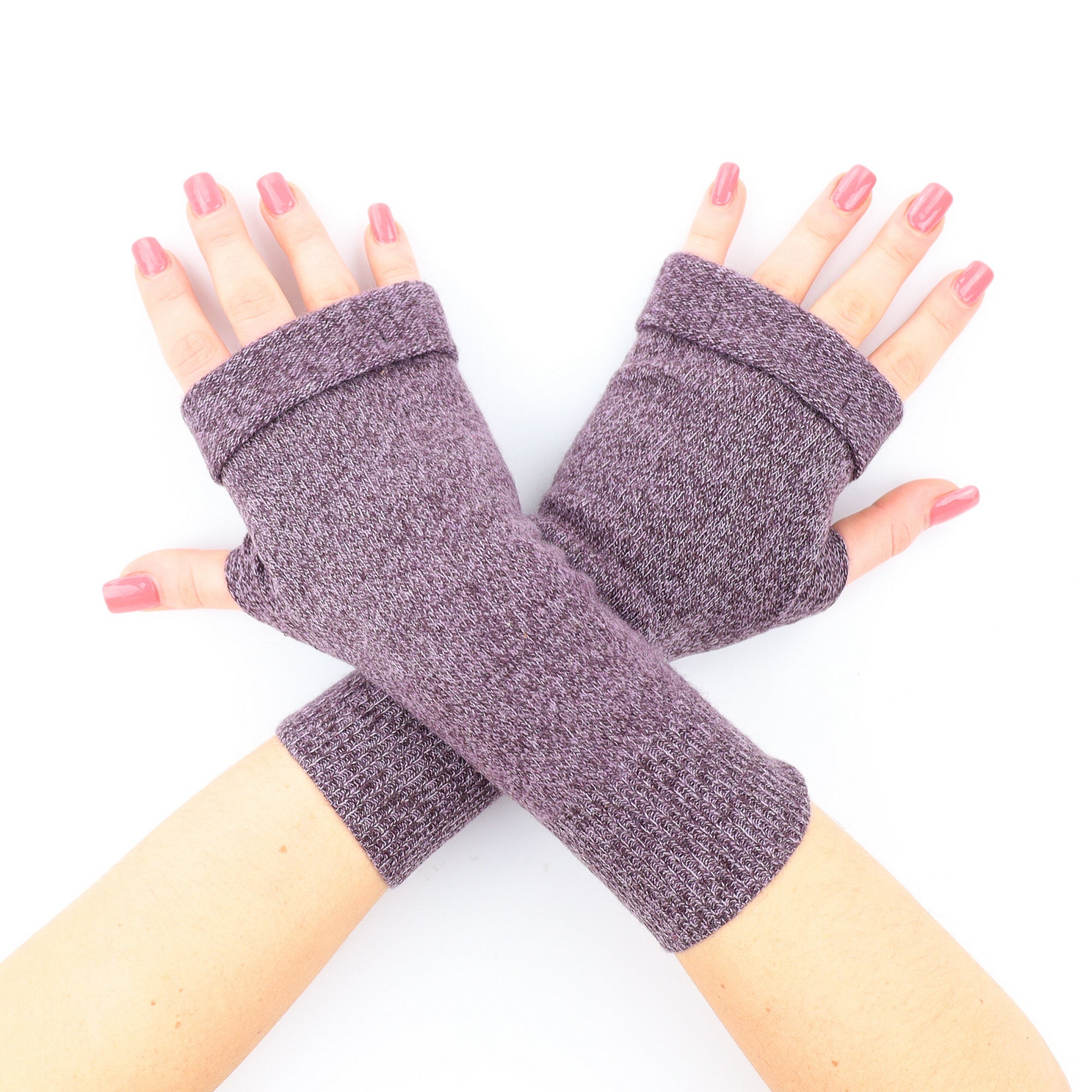 Aubergine Purple Marl Fingerless Gloves