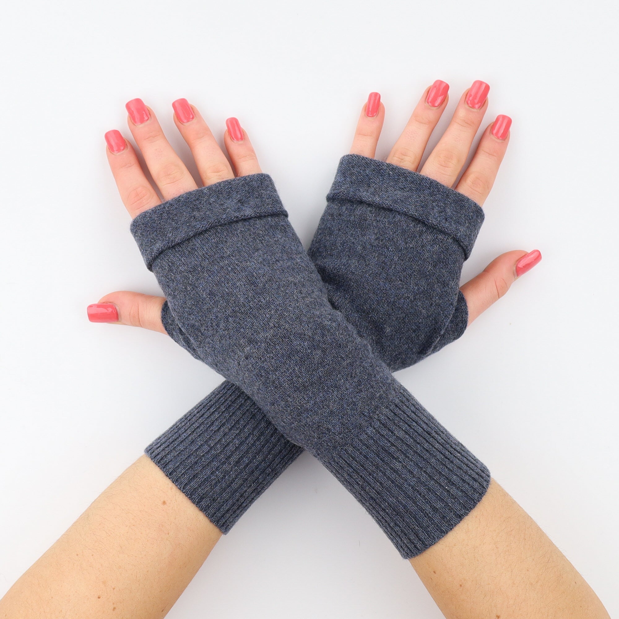Steel Blue Grey Marl Fingerless Gloves