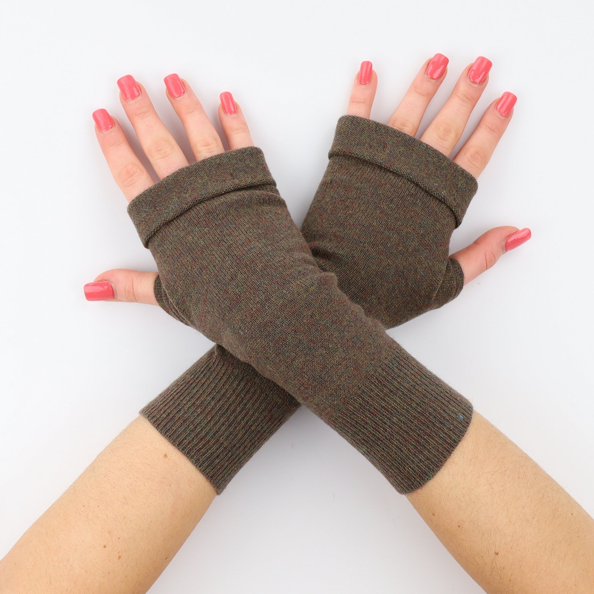 Dark Khaki Marl Fingerless Gloves